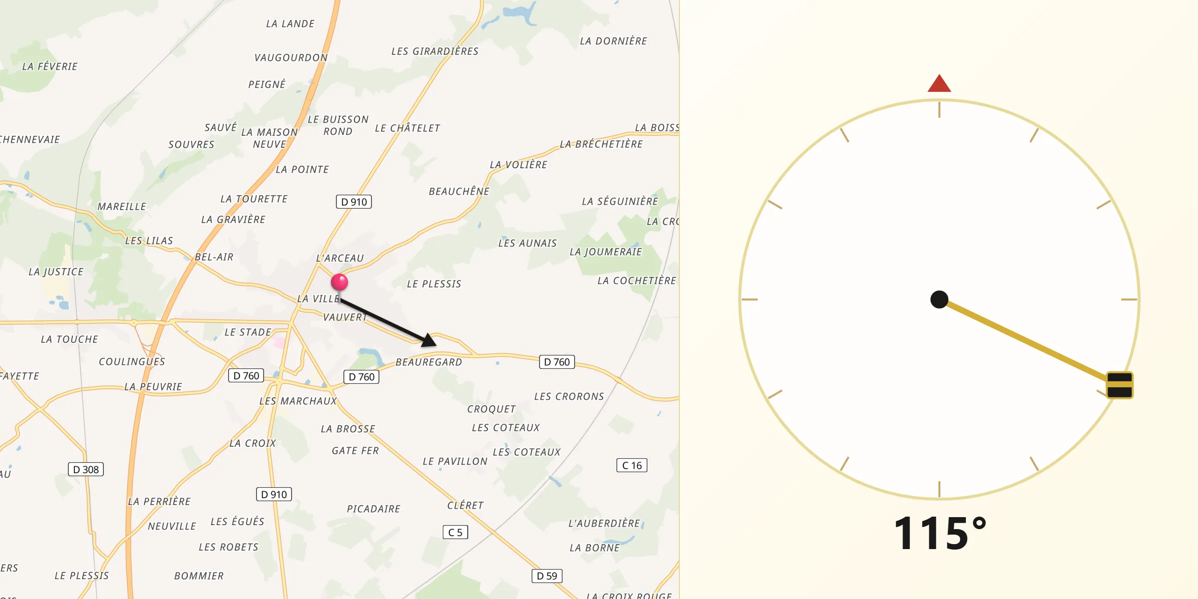 Direction vers la Qibla depuis Sainte-Maure-de-Touraine