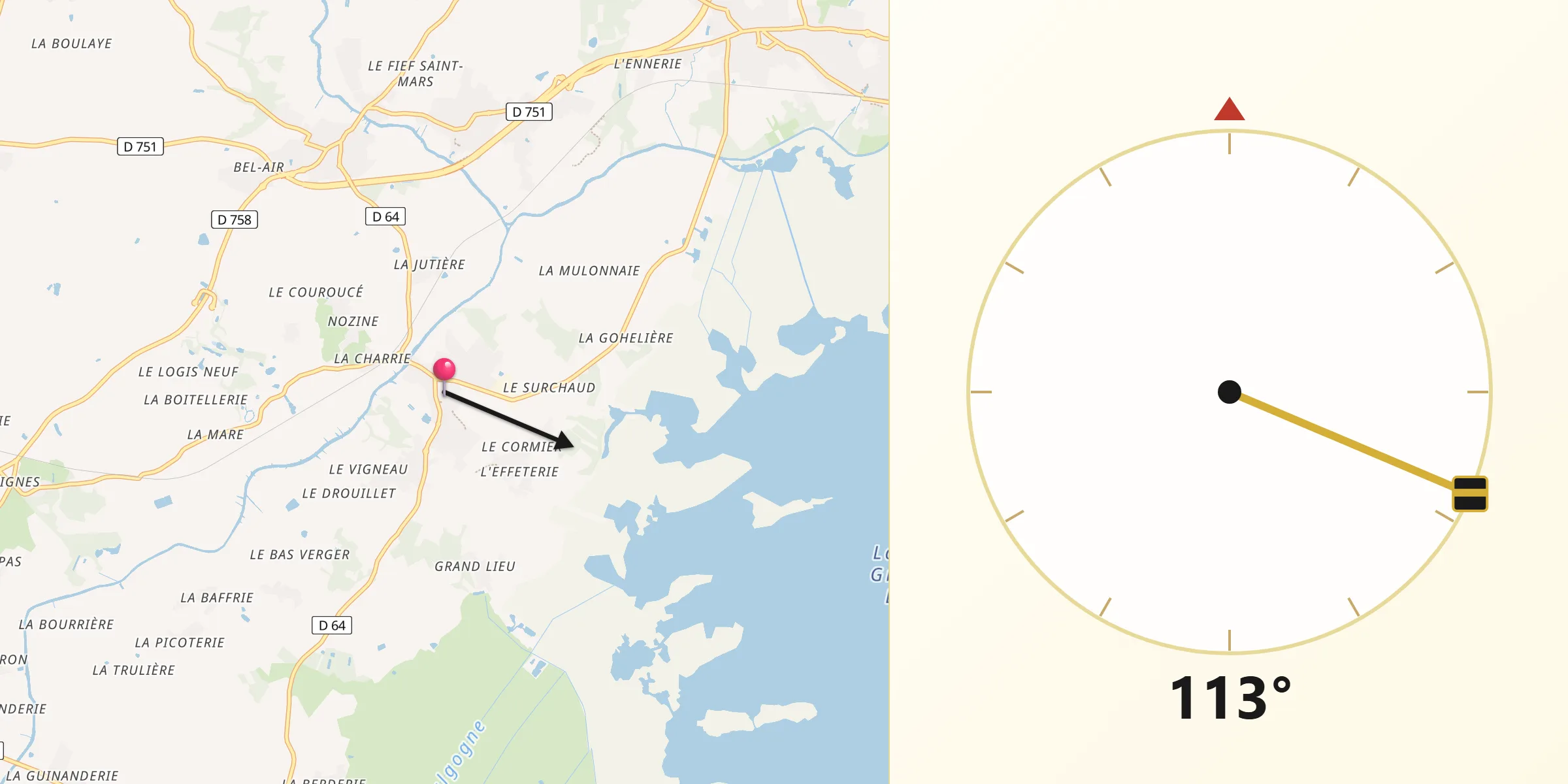 Direction vers la Qibla depuis Saint-Mars-de-Coutais