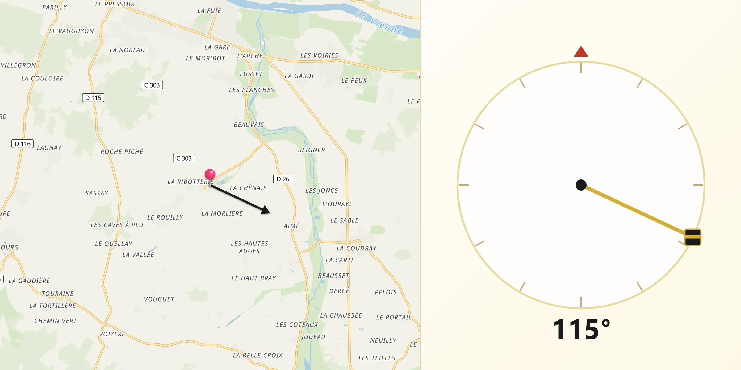 Direction vers la Qibla depuis Ligré