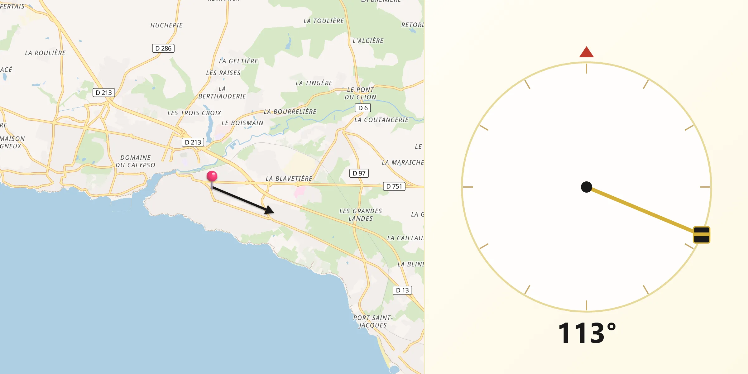 Direction vers la Qibla depuis Pornic