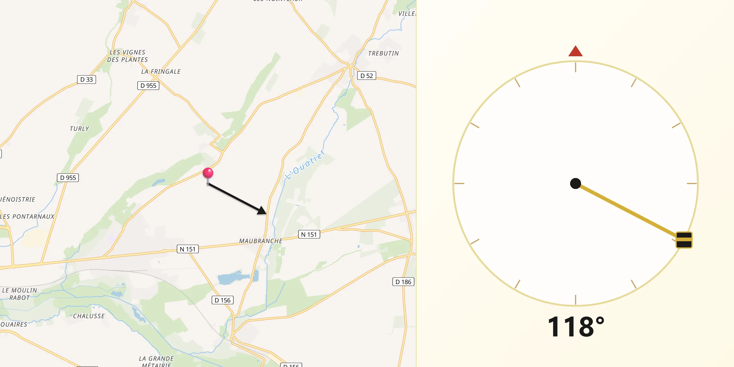 Direction vers la Qibla depuis Cher