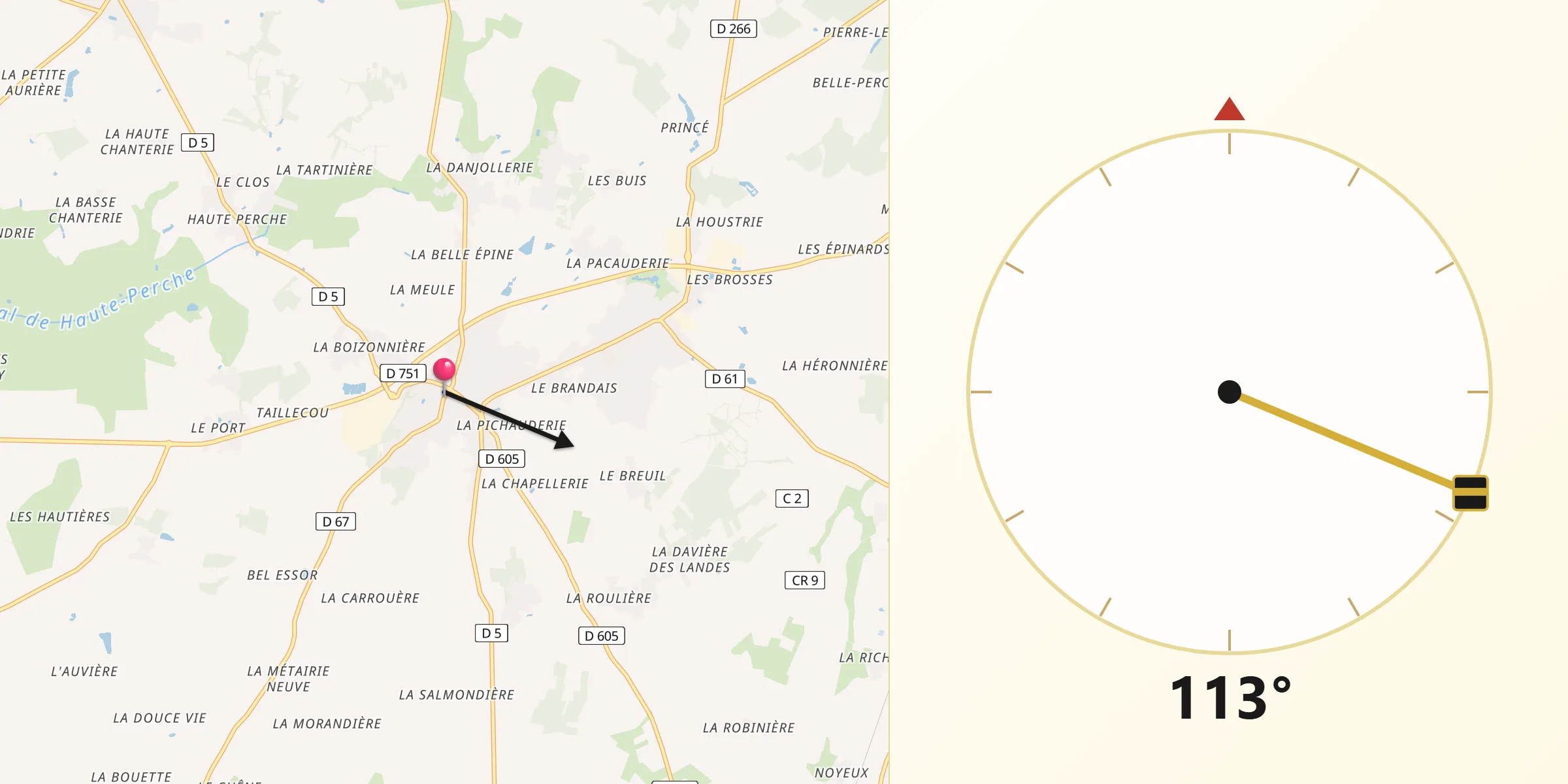 Direction vers la Qibla depuis Arthon-en-Retz