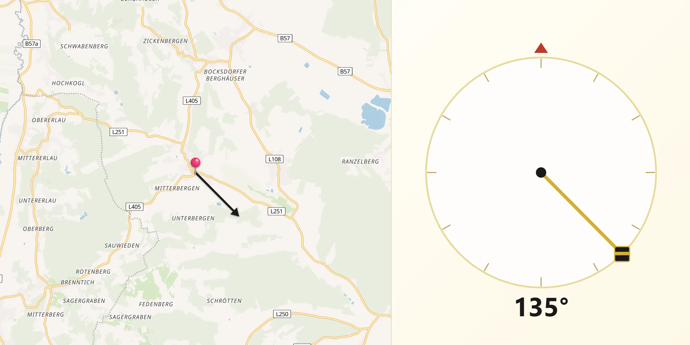 Qibla-Richtung von Rohr im Burgenland