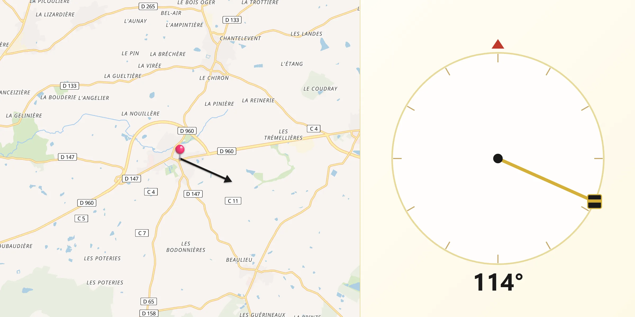 Direction vers la Qibla depuis Vezins