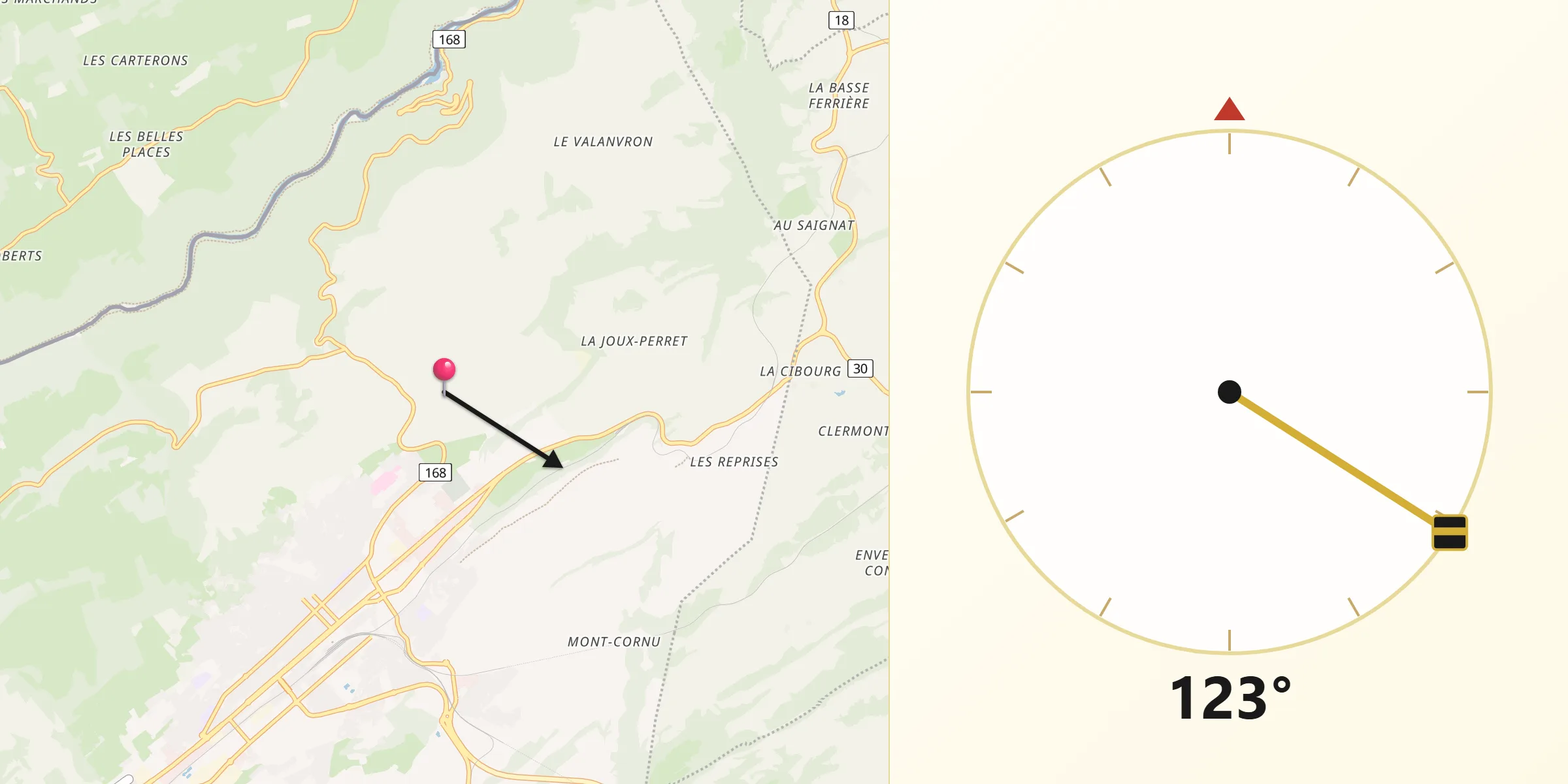Qibla-Richtung von La Chaux-de-Fonds District