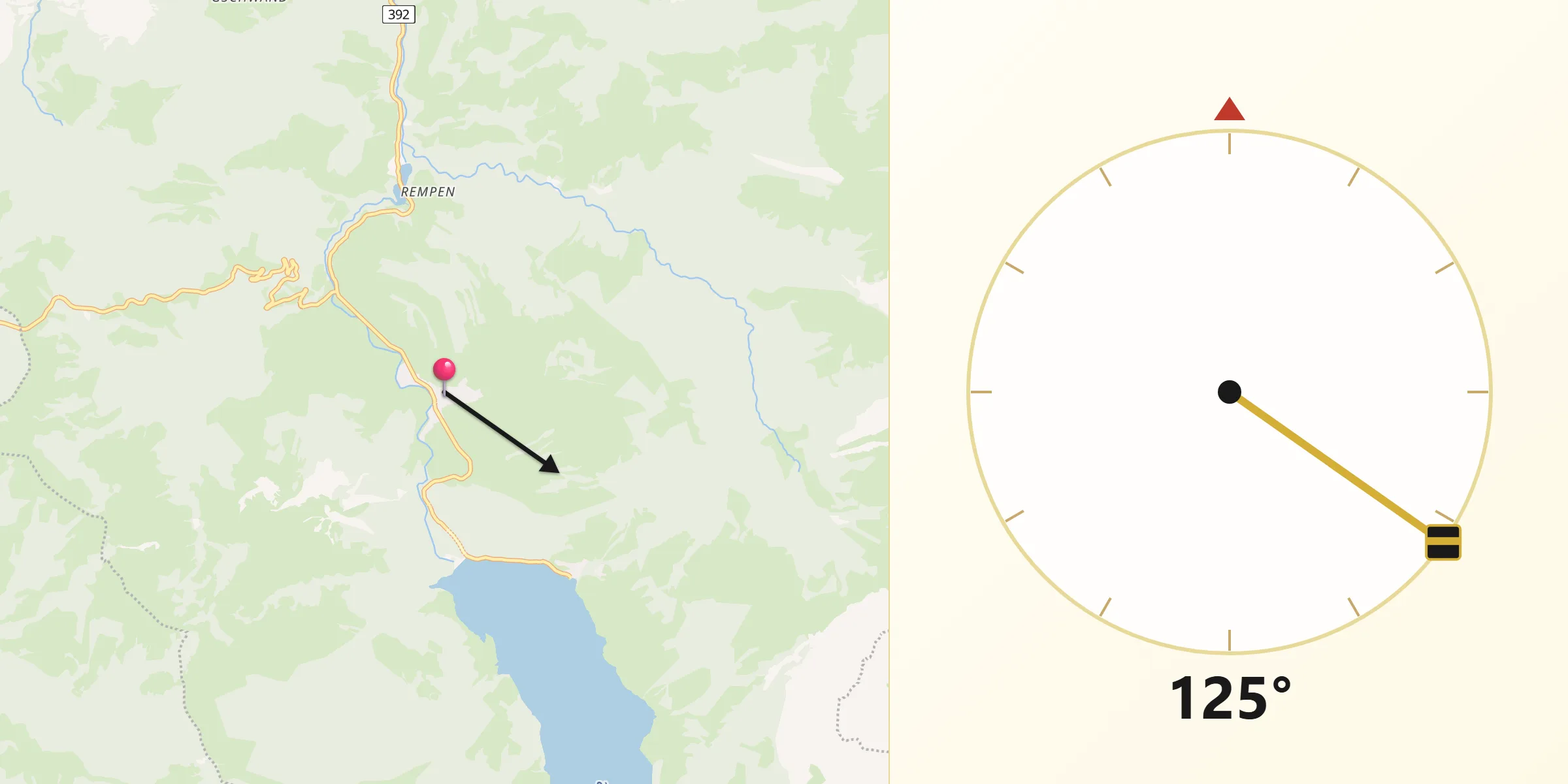 Direction vers la Qibla depuis Vorderthal