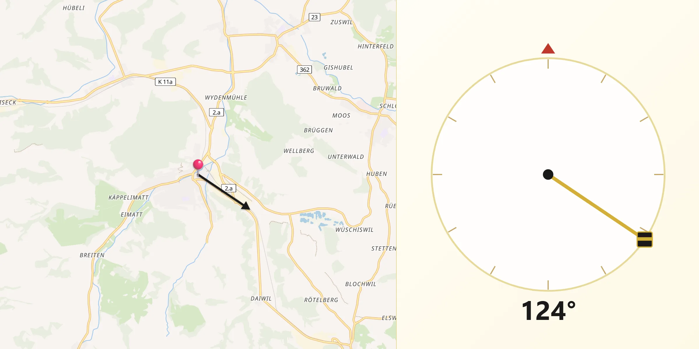 Direction vers la Qibla depuis Willisau