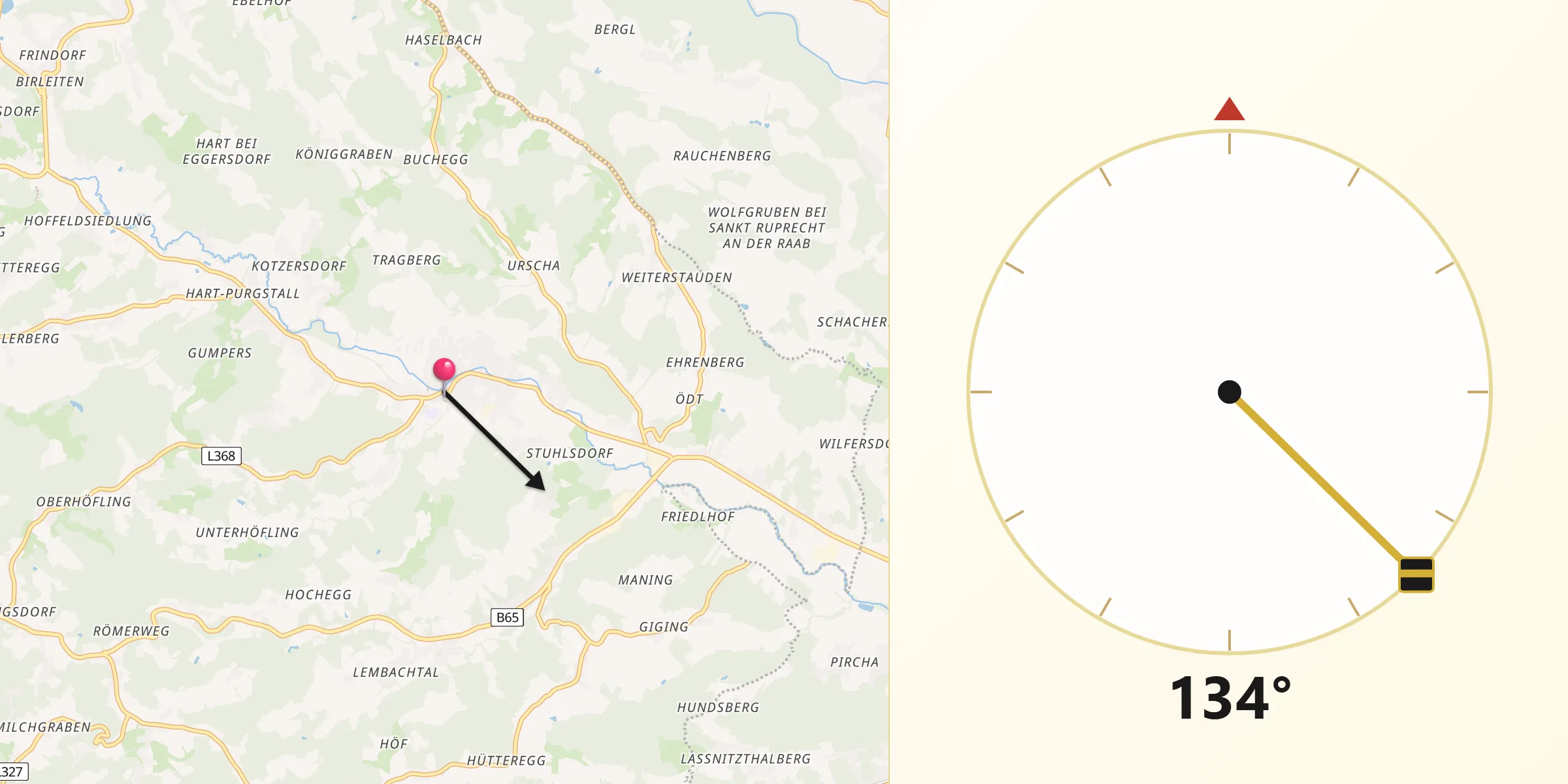 Qibla-Richtung von Eggersdorf bei Graz