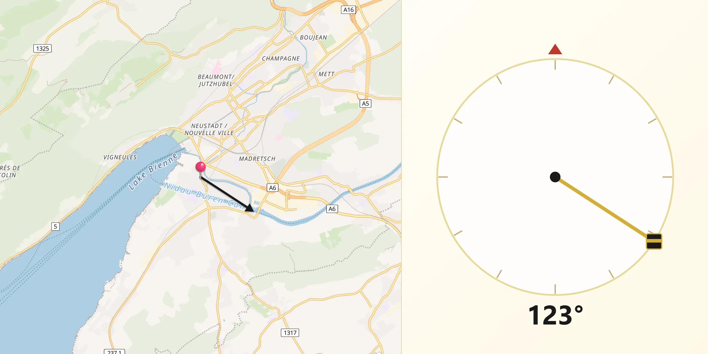 Direction vers la Qibla depuis Nidau