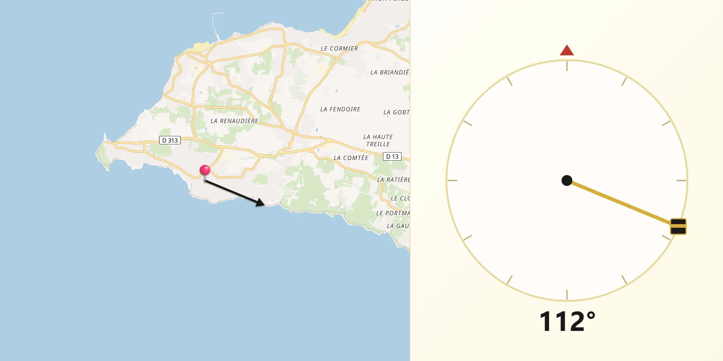 Direction vers la Qibla depuis Préfailles