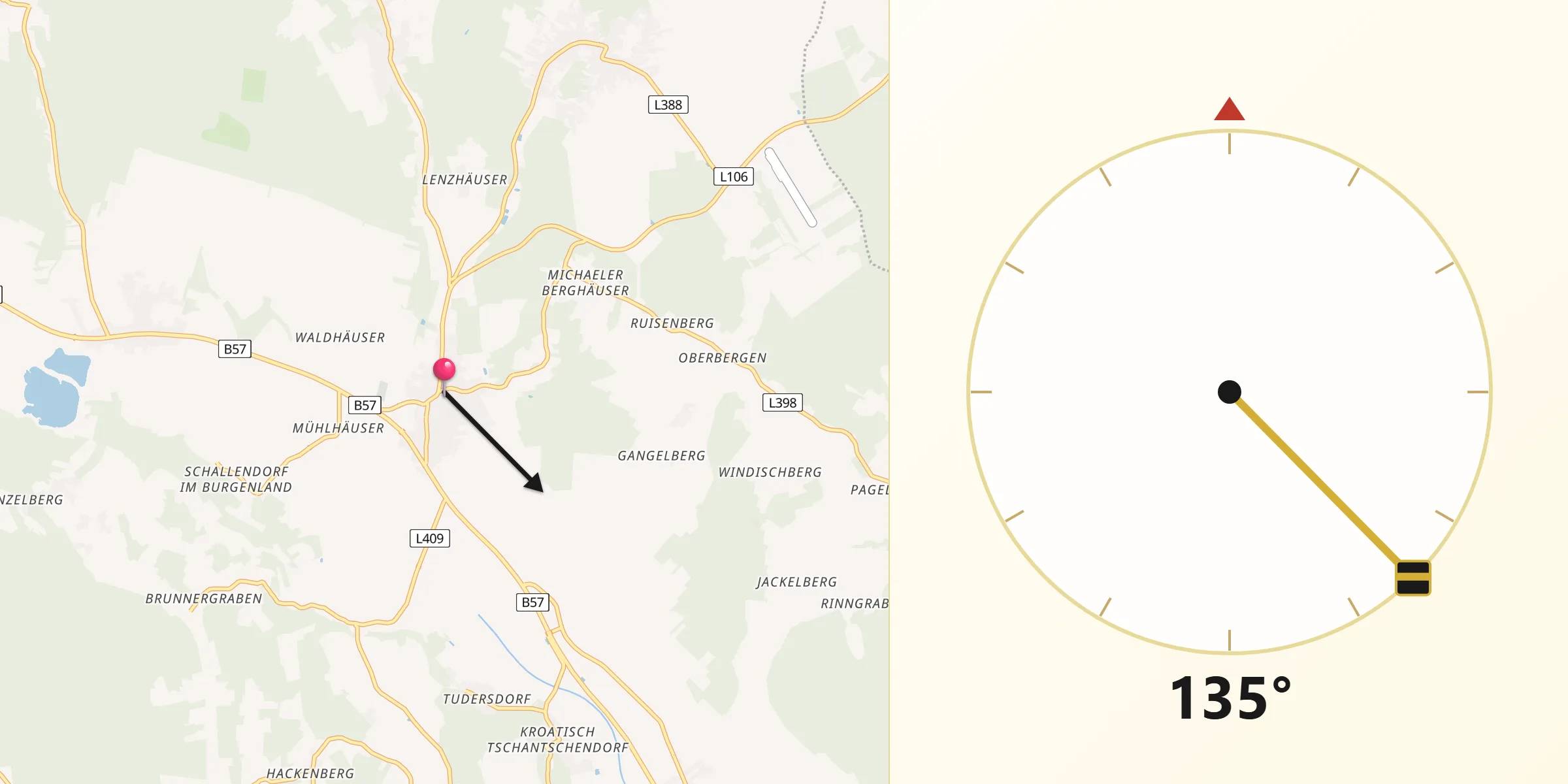 Qibla-Richtung von Sankt Michael im Burgenland