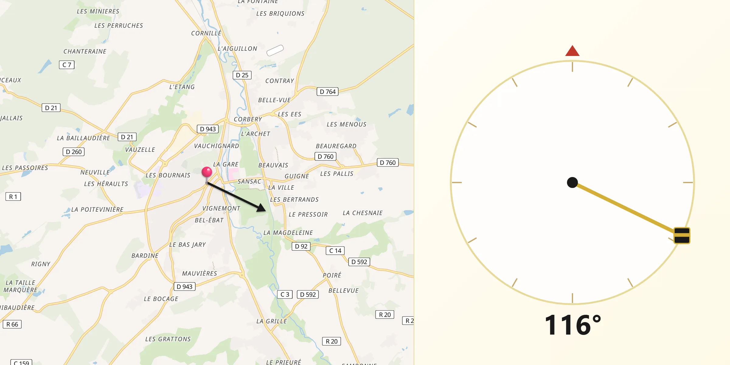 Direction vers la Qibla depuis Loches