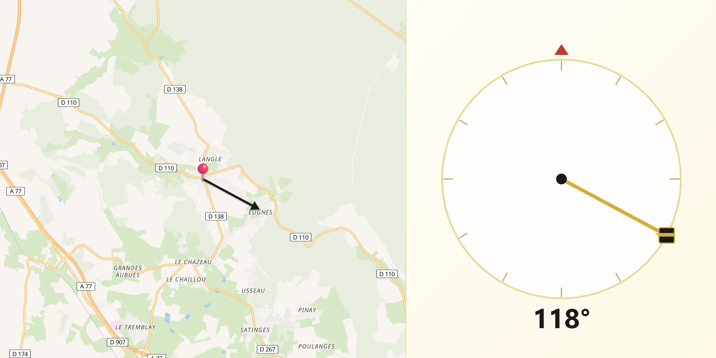 Direction vers la Qibla depuis Chaulgnes