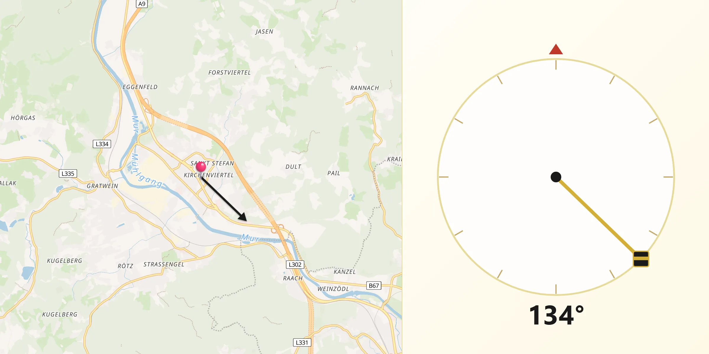 Qibla-Richtung von Kirchenviertel