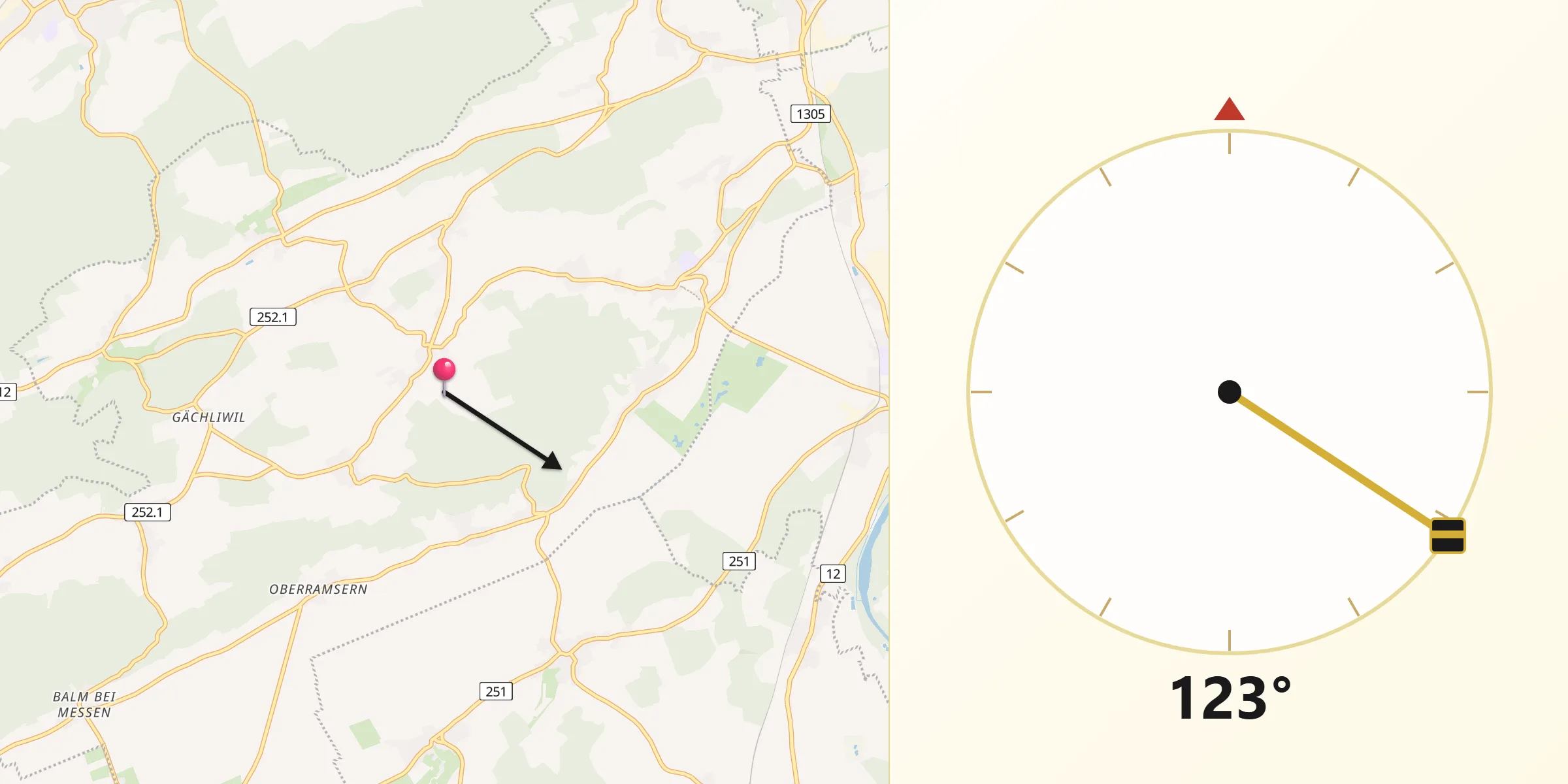 Qibla-Richtung von Bezirk Bucheggberg