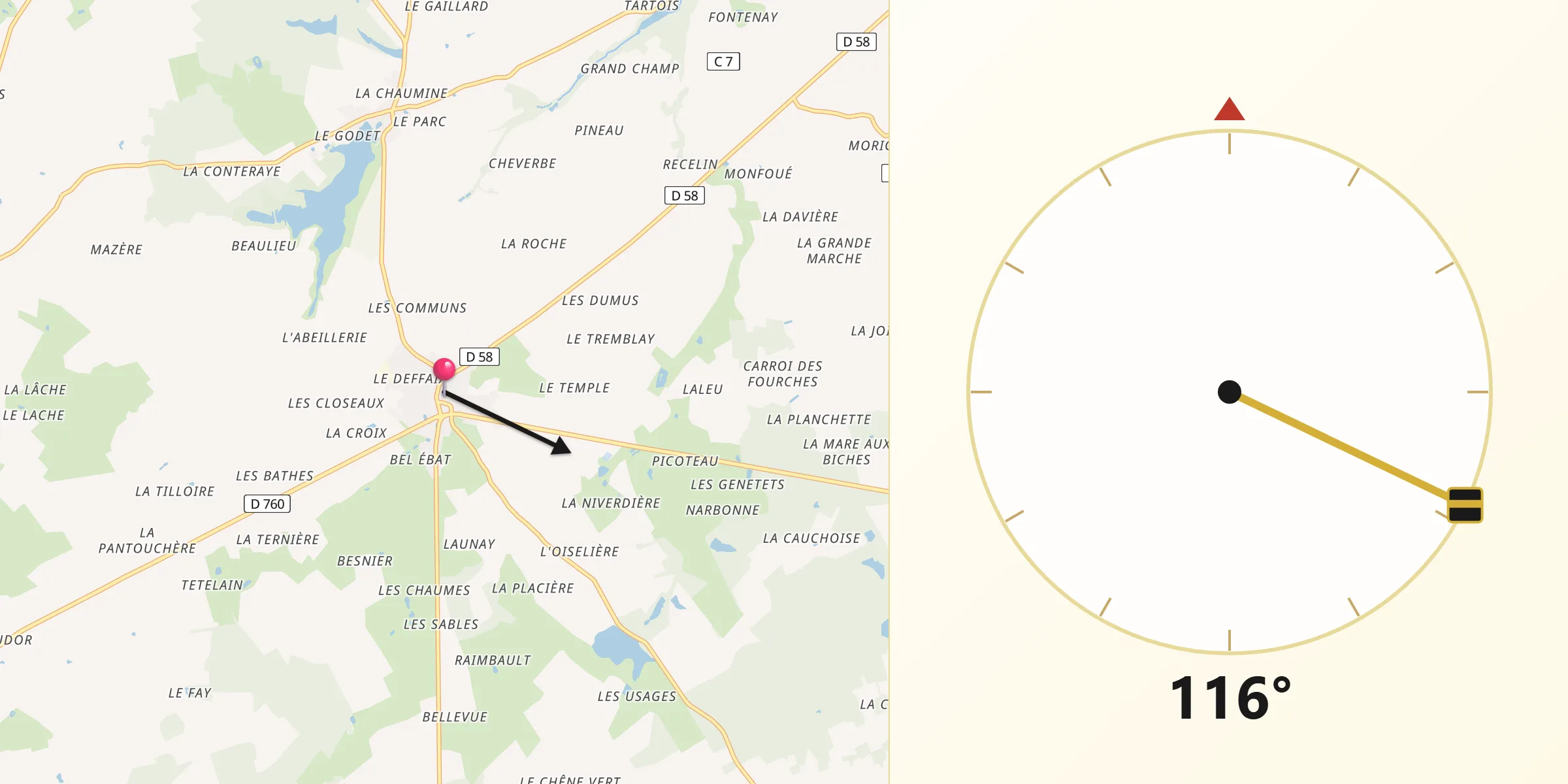 Direction vers la Qibla depuis Manthelan