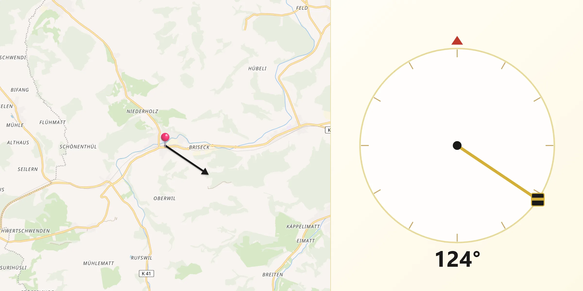 Direction vers la Qibla depuis Zell