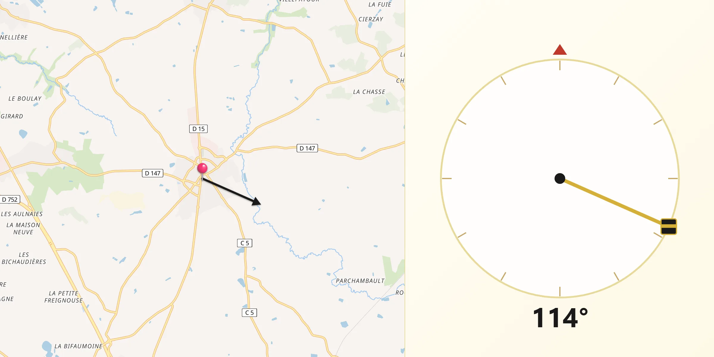 Direction vers la Qibla depuis Le May-sur-Èvre