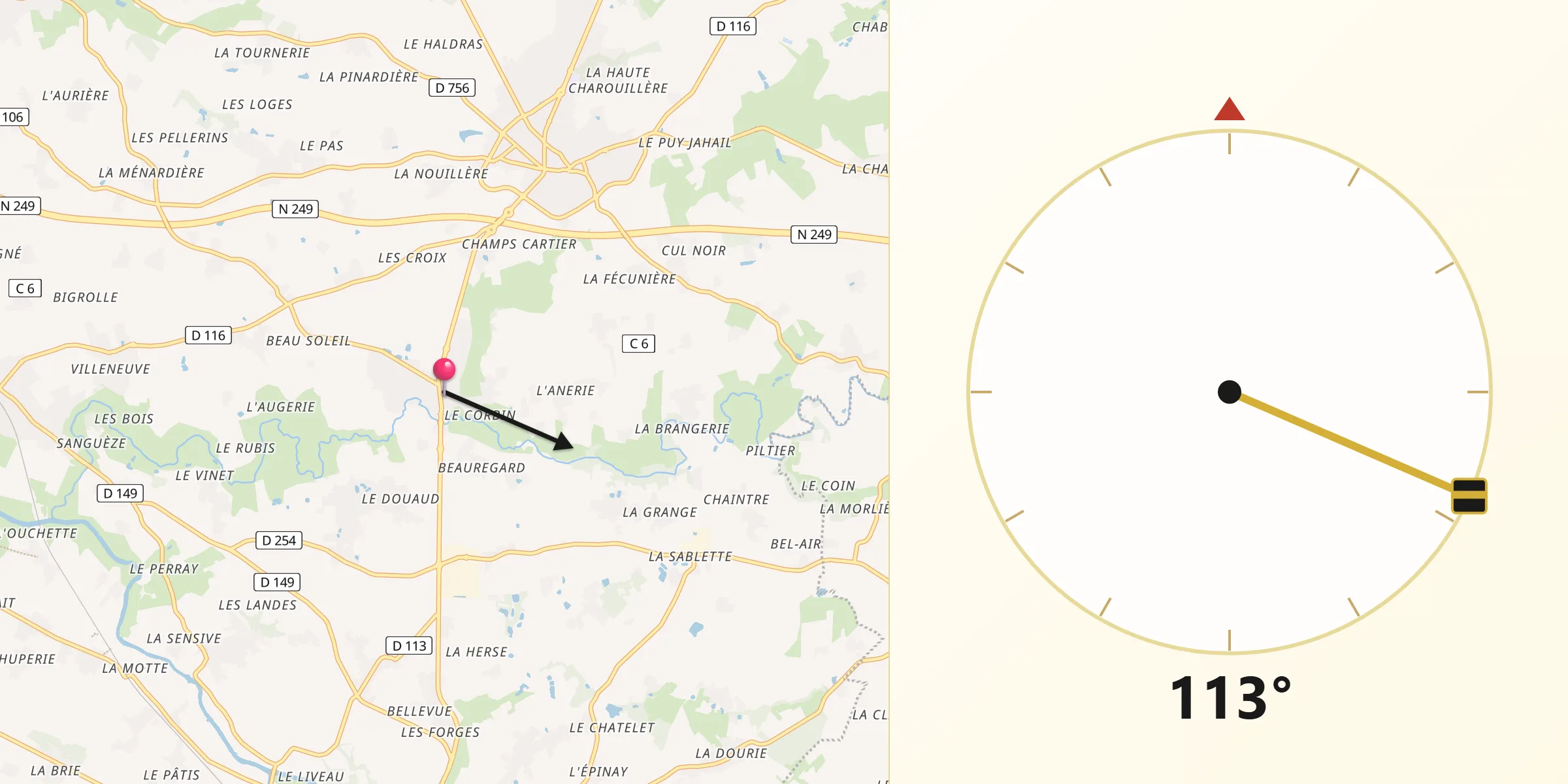 Direction vers la Qibla depuis Mouzillon