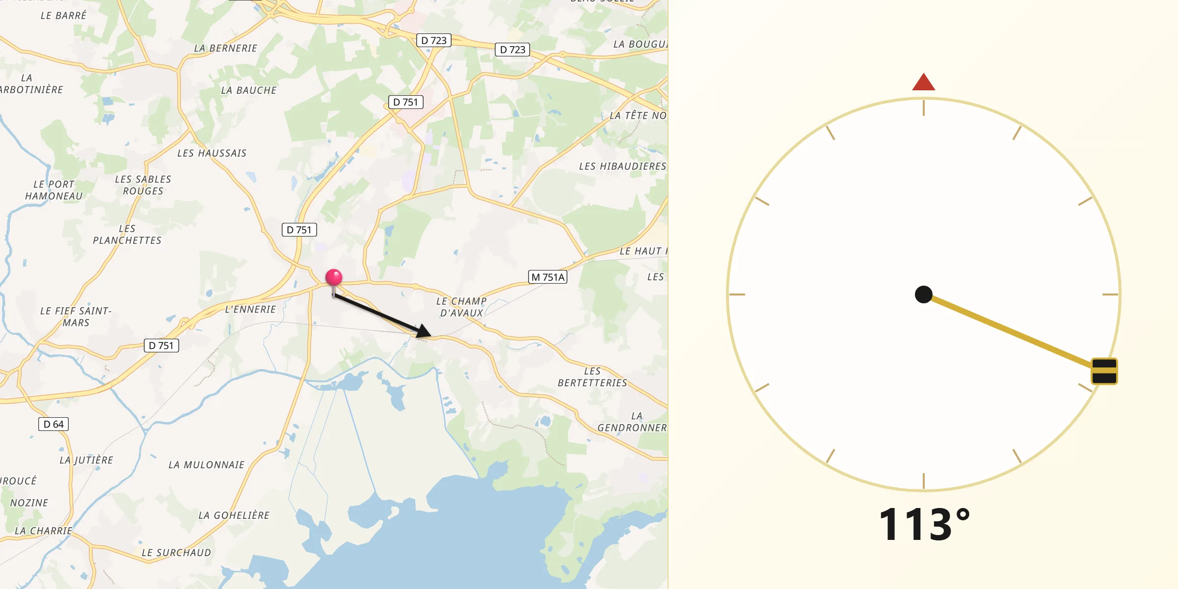 Direction vers la Qibla depuis Bouaye
