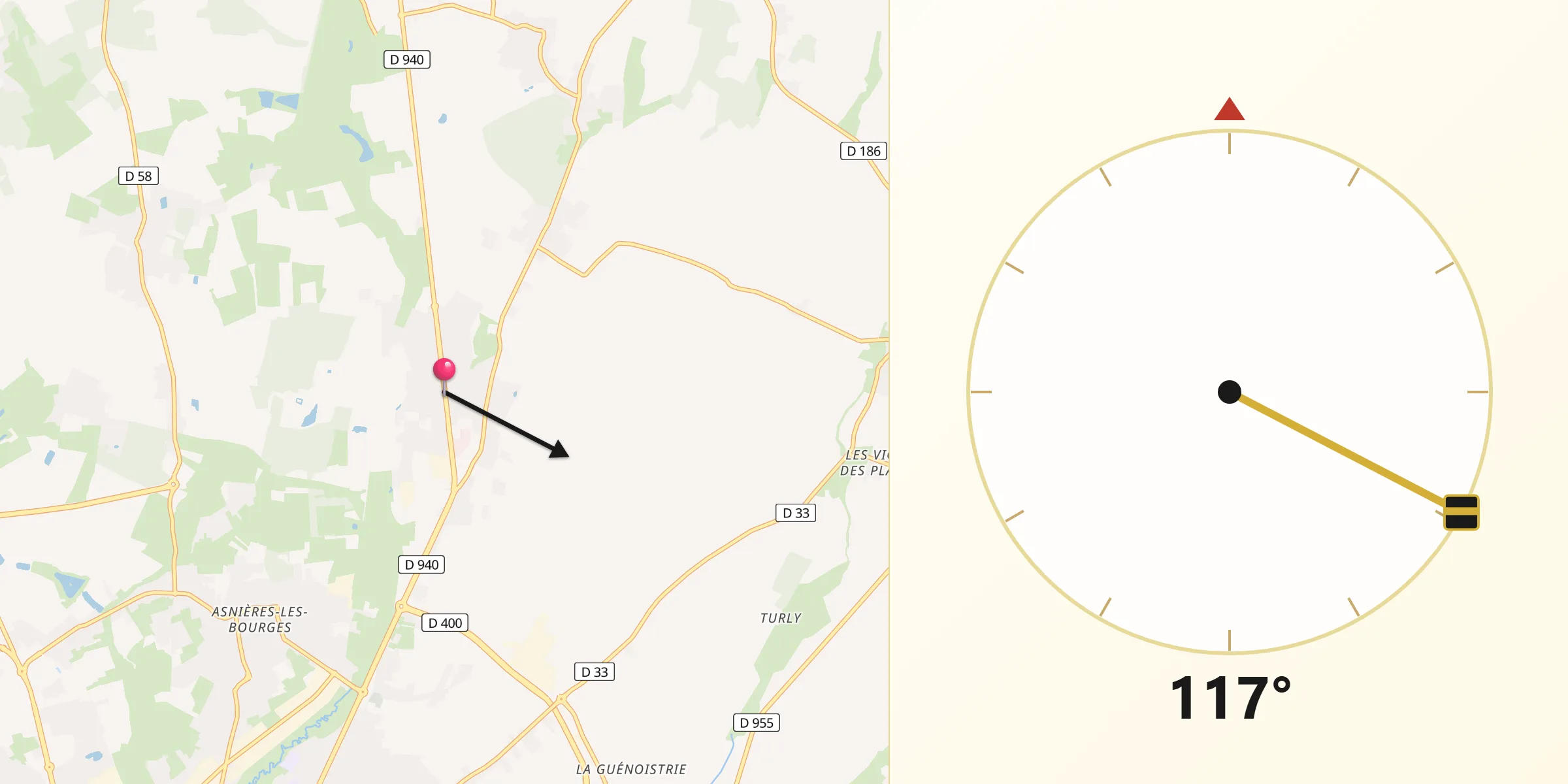 Direction vers la Qibla depuis Fussy