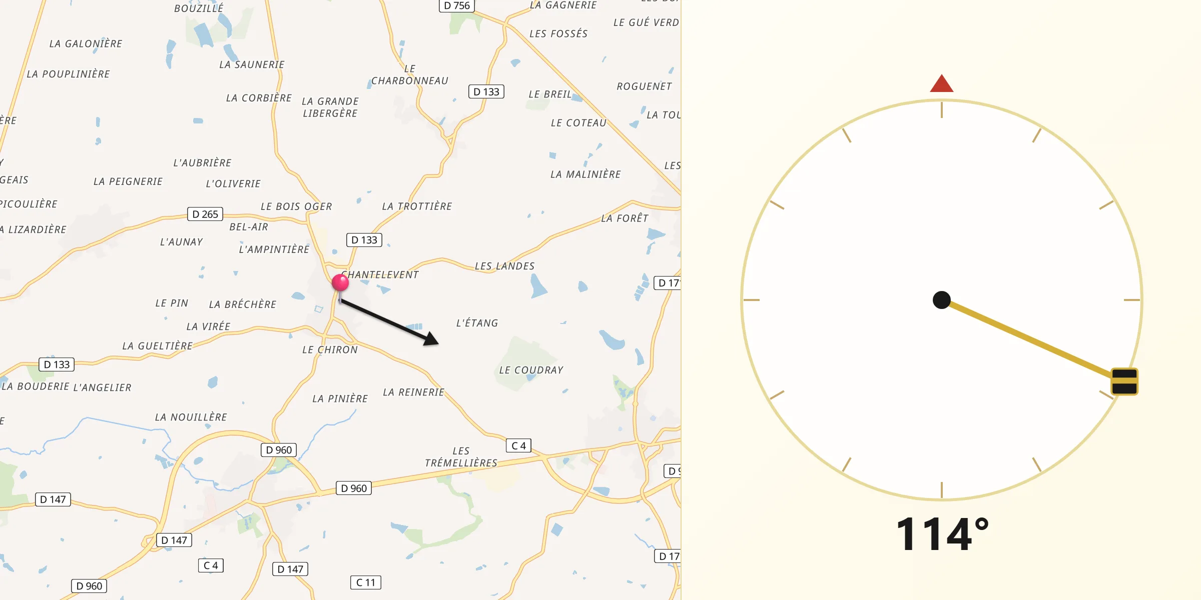 Direction vers la Qibla depuis La Tourlandry