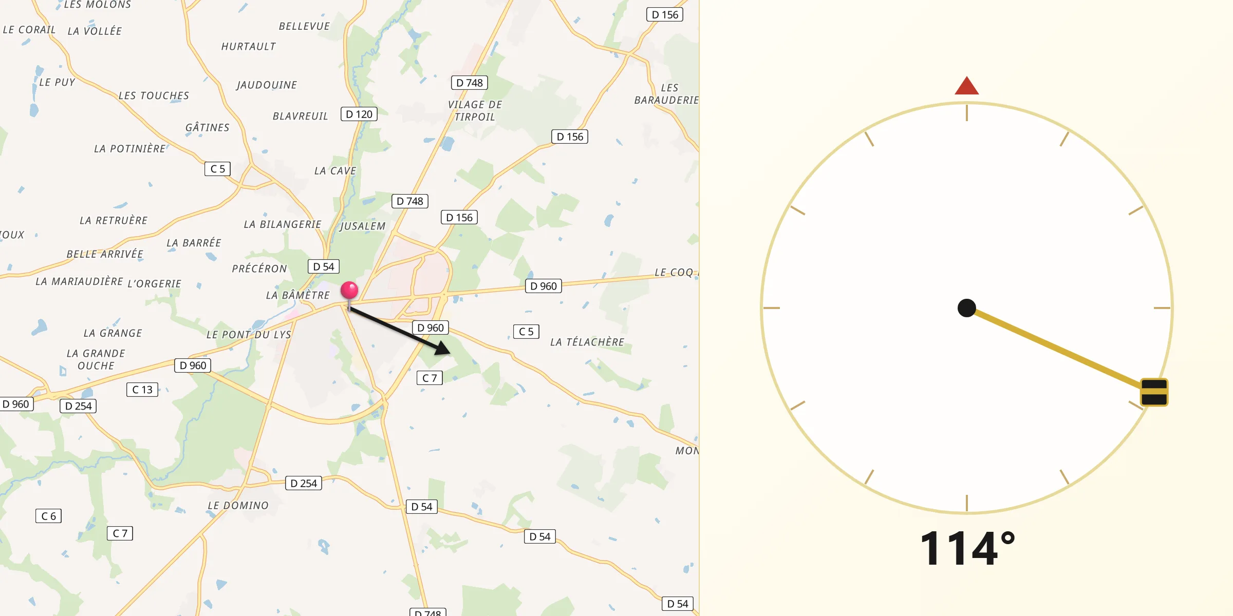 Direction vers la Qibla depuis Vihiers