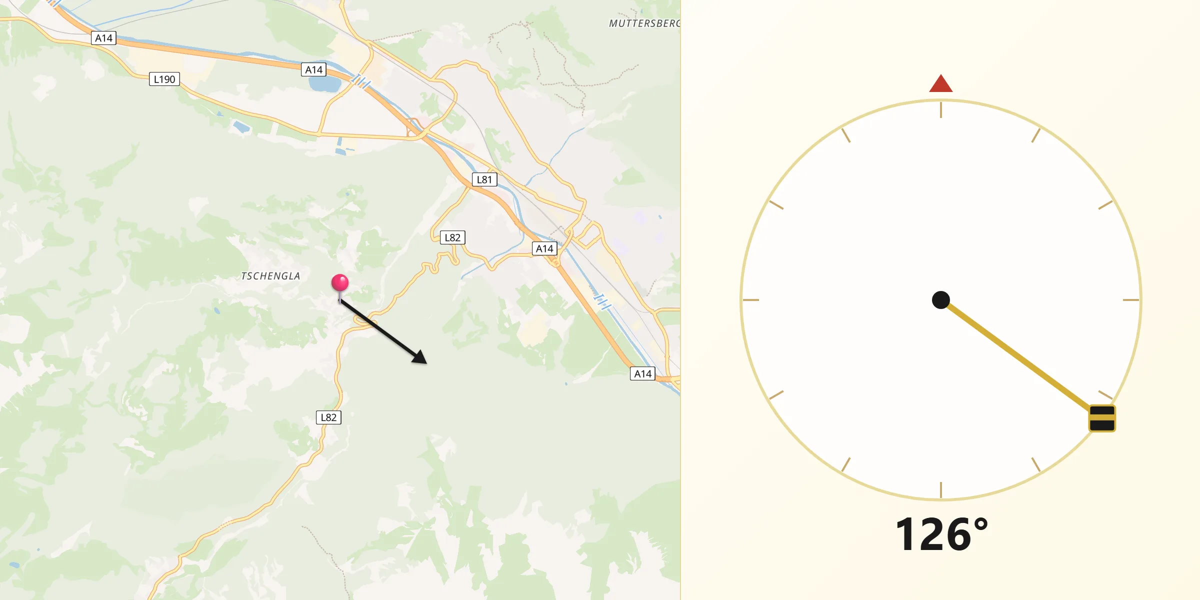 Qibla-Richtung von Bürserberg