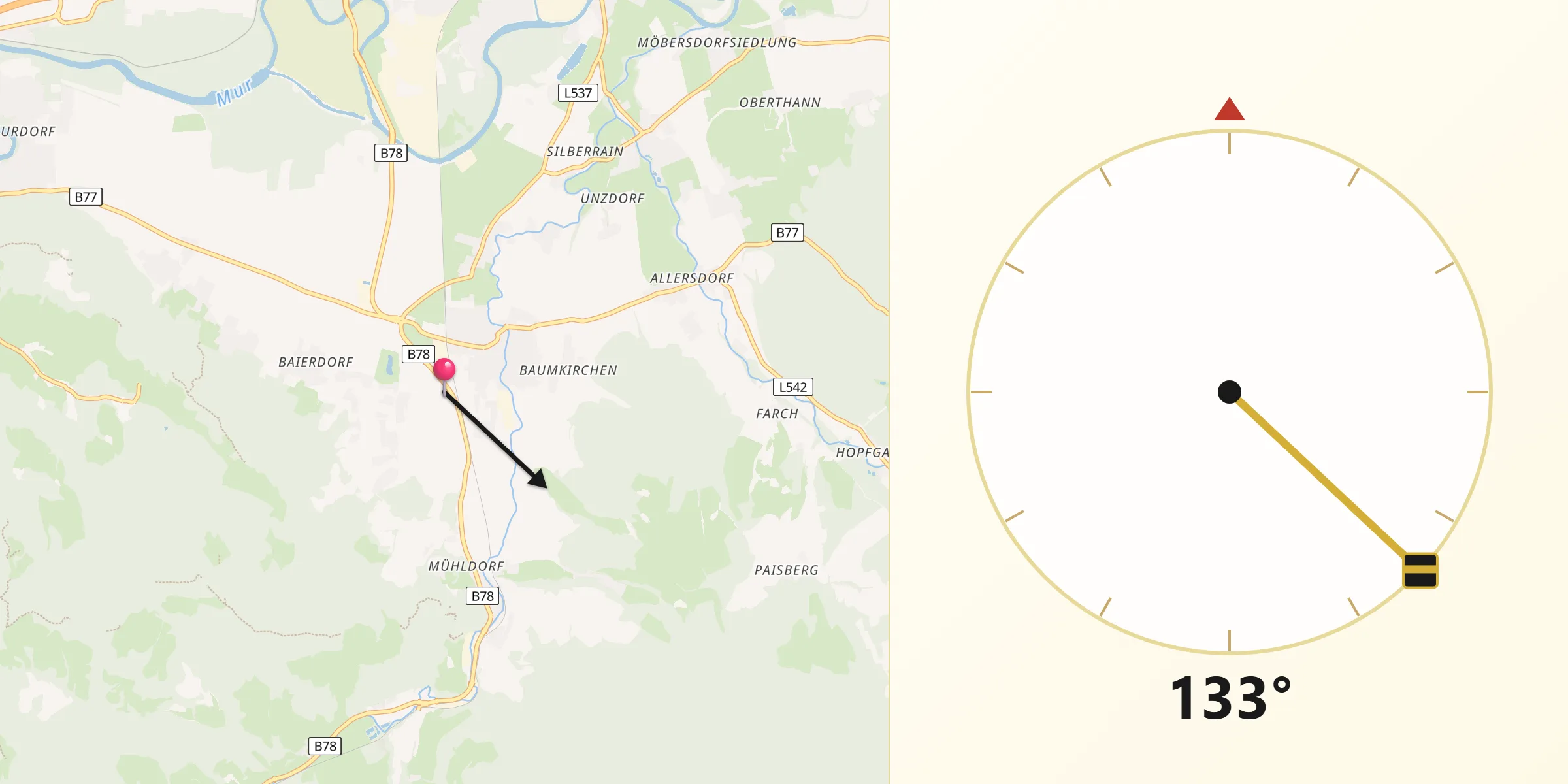 Qibla-Richtung von Weißkirchen in Steiermark