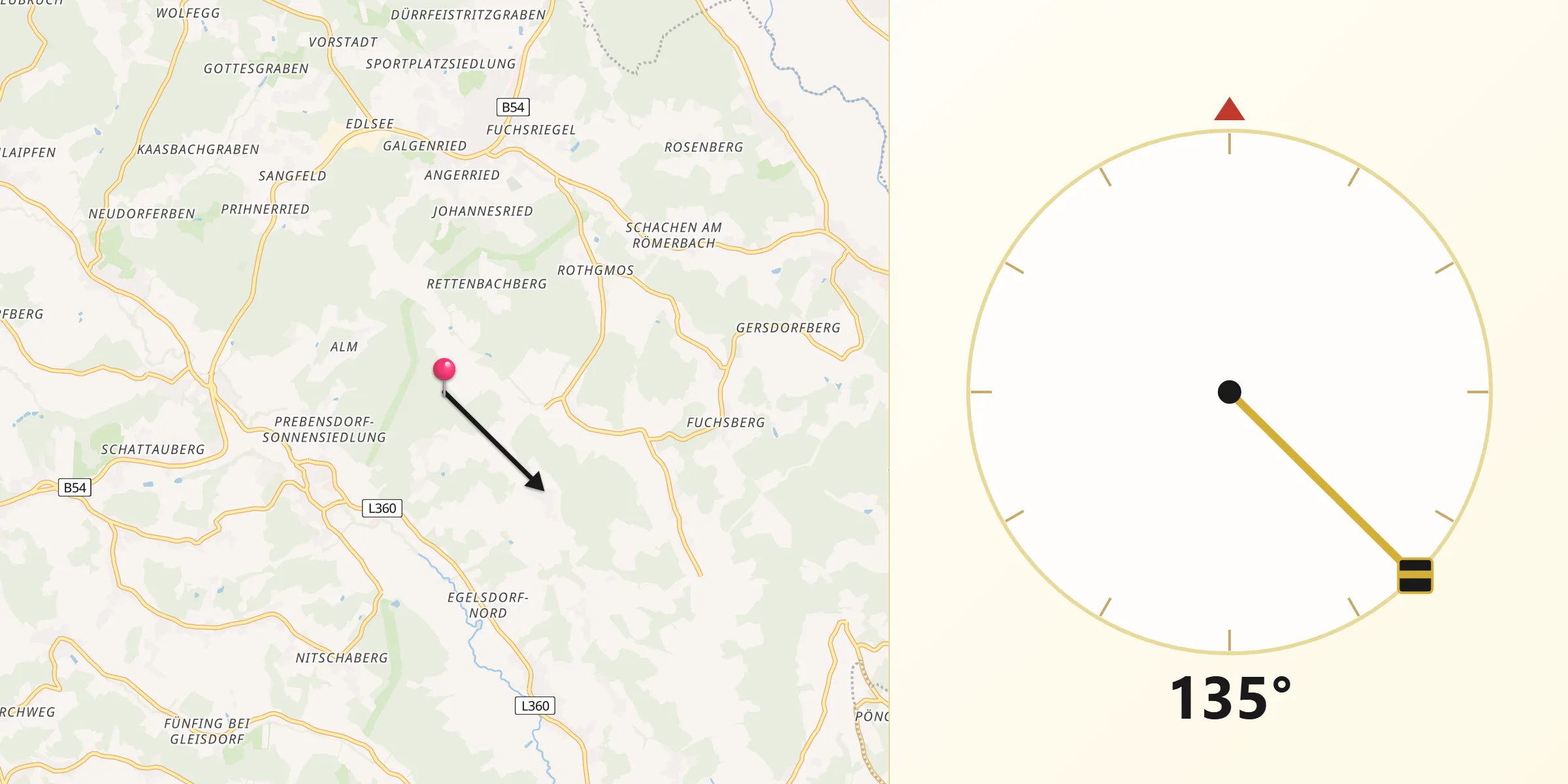 Qibla-Richtung von Oberrettenbach