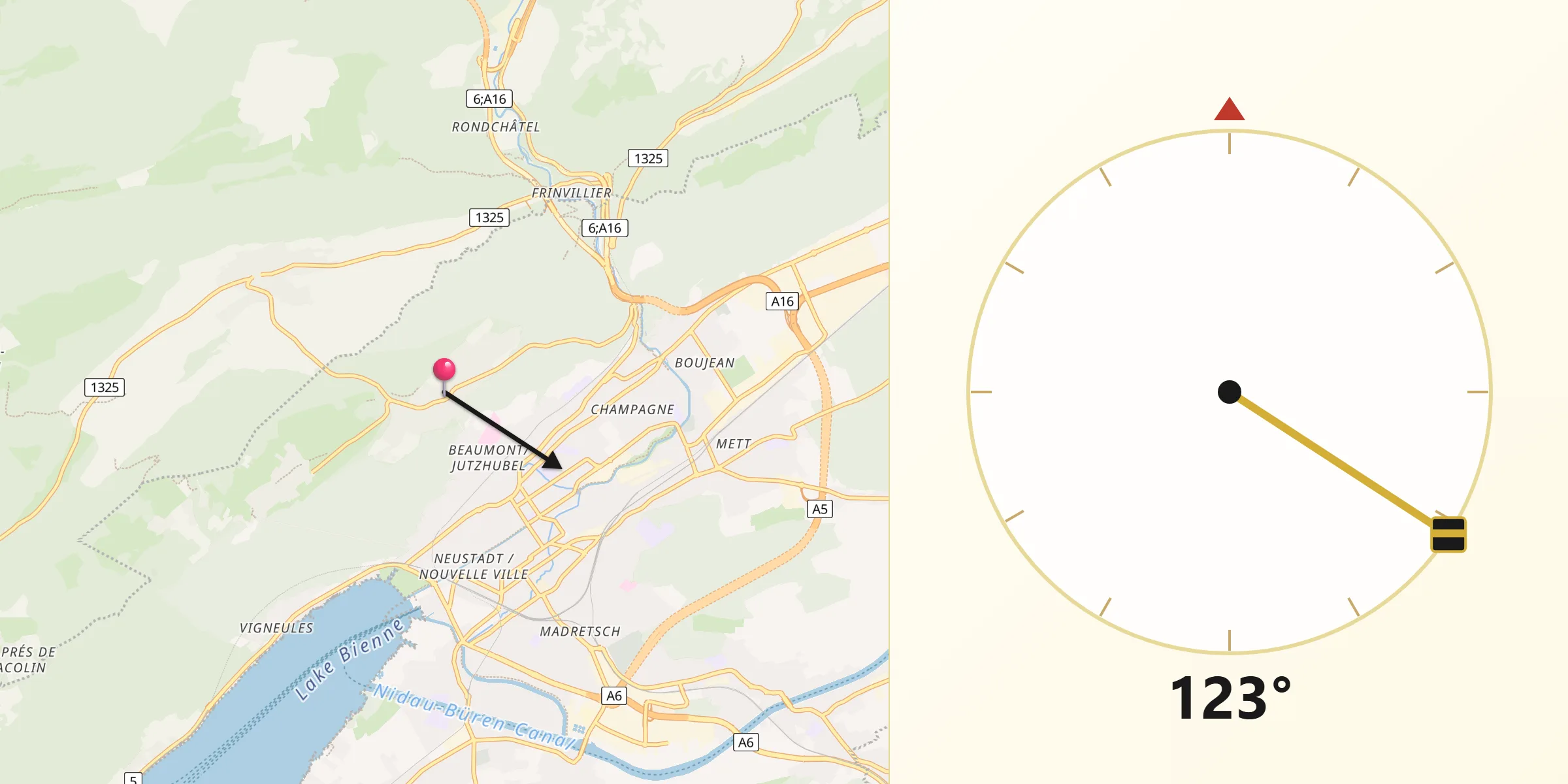 Direction vers la Qibla depuis Evilard
