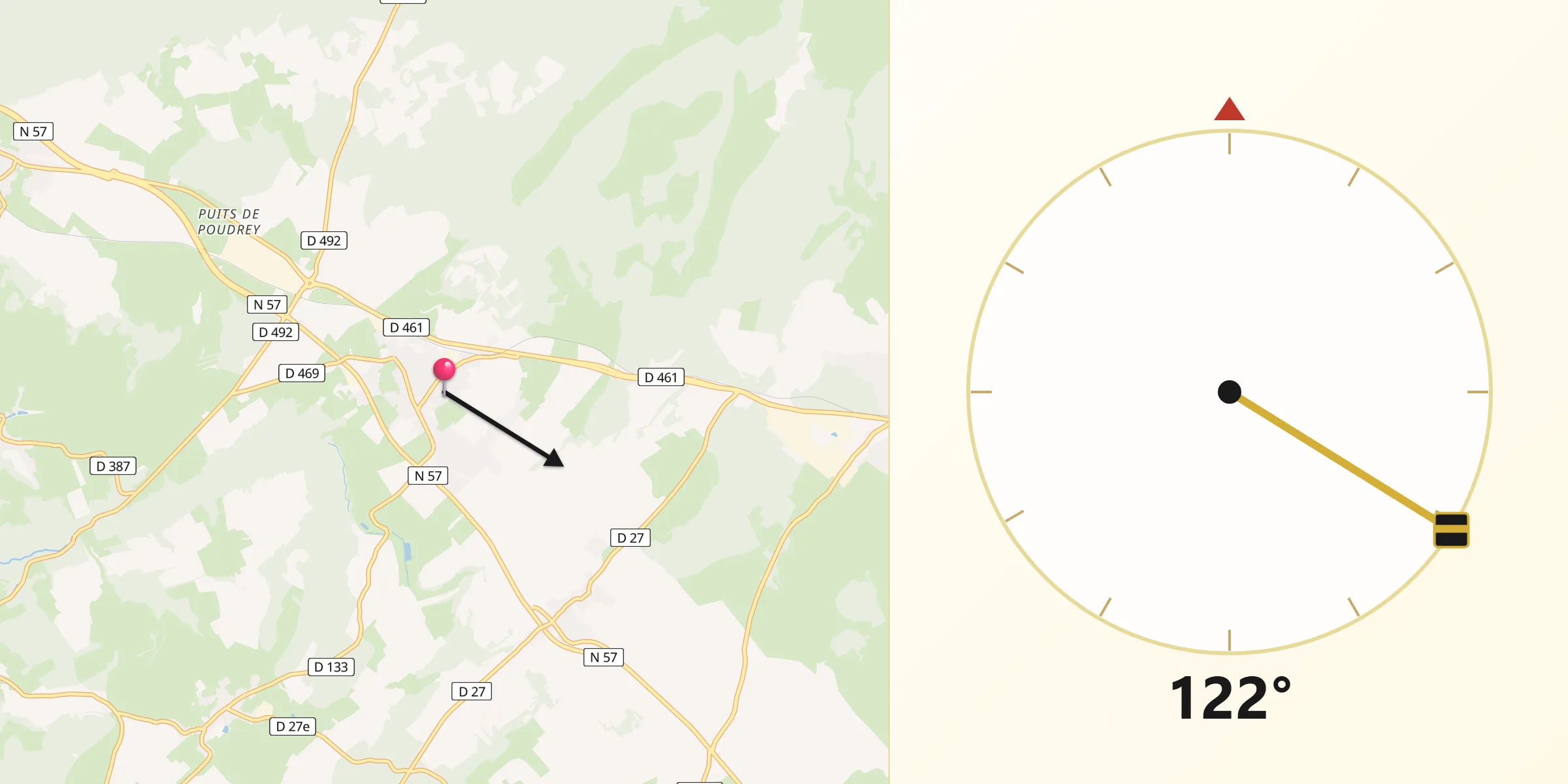 Direction vers la Qibla depuis Étalans