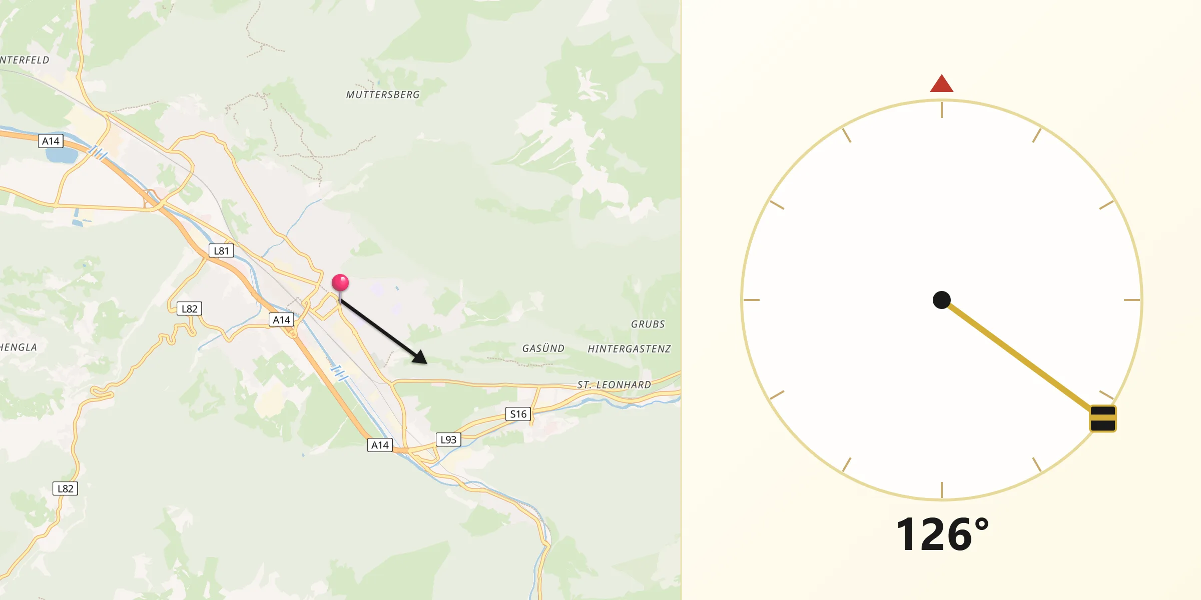 Qibla-Richtung von Bludenz