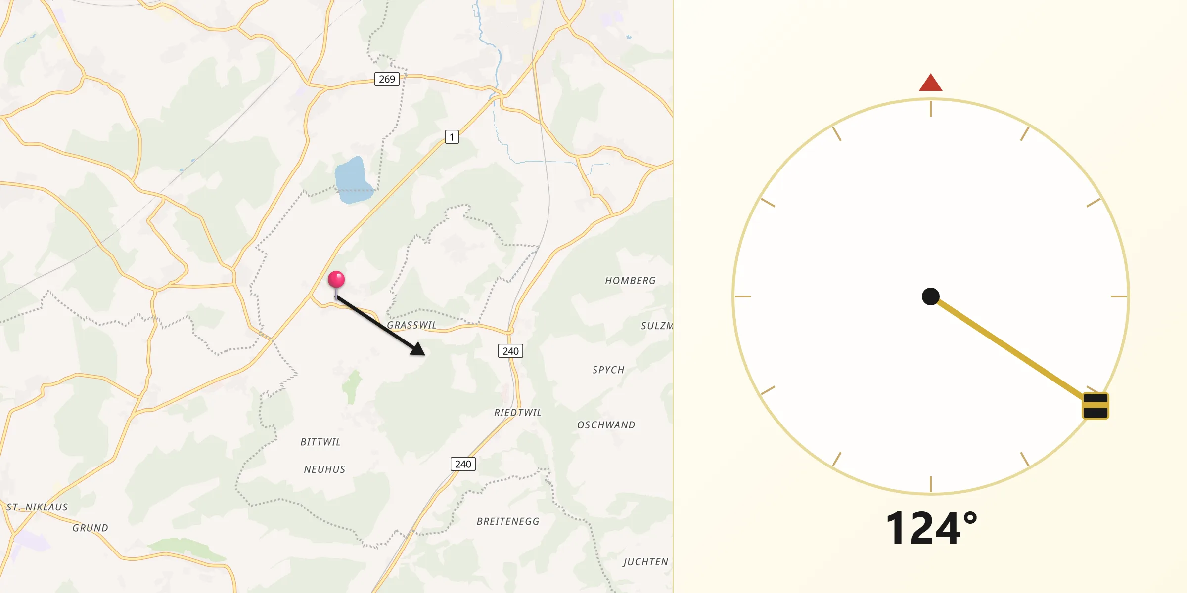 Direction vers la Qibla depuis Seeberg