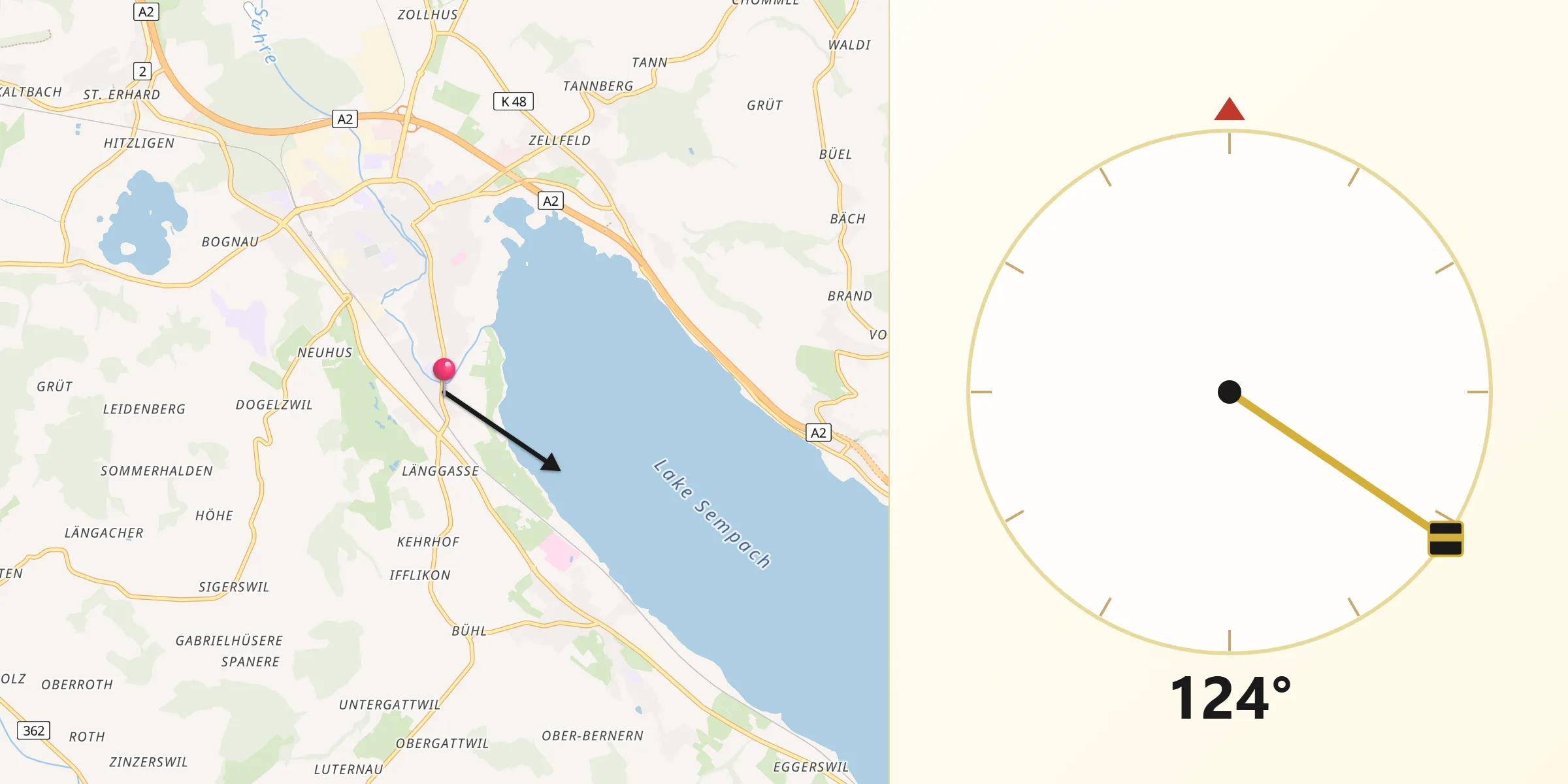 Direction vers la Qibla depuis Oberkirch