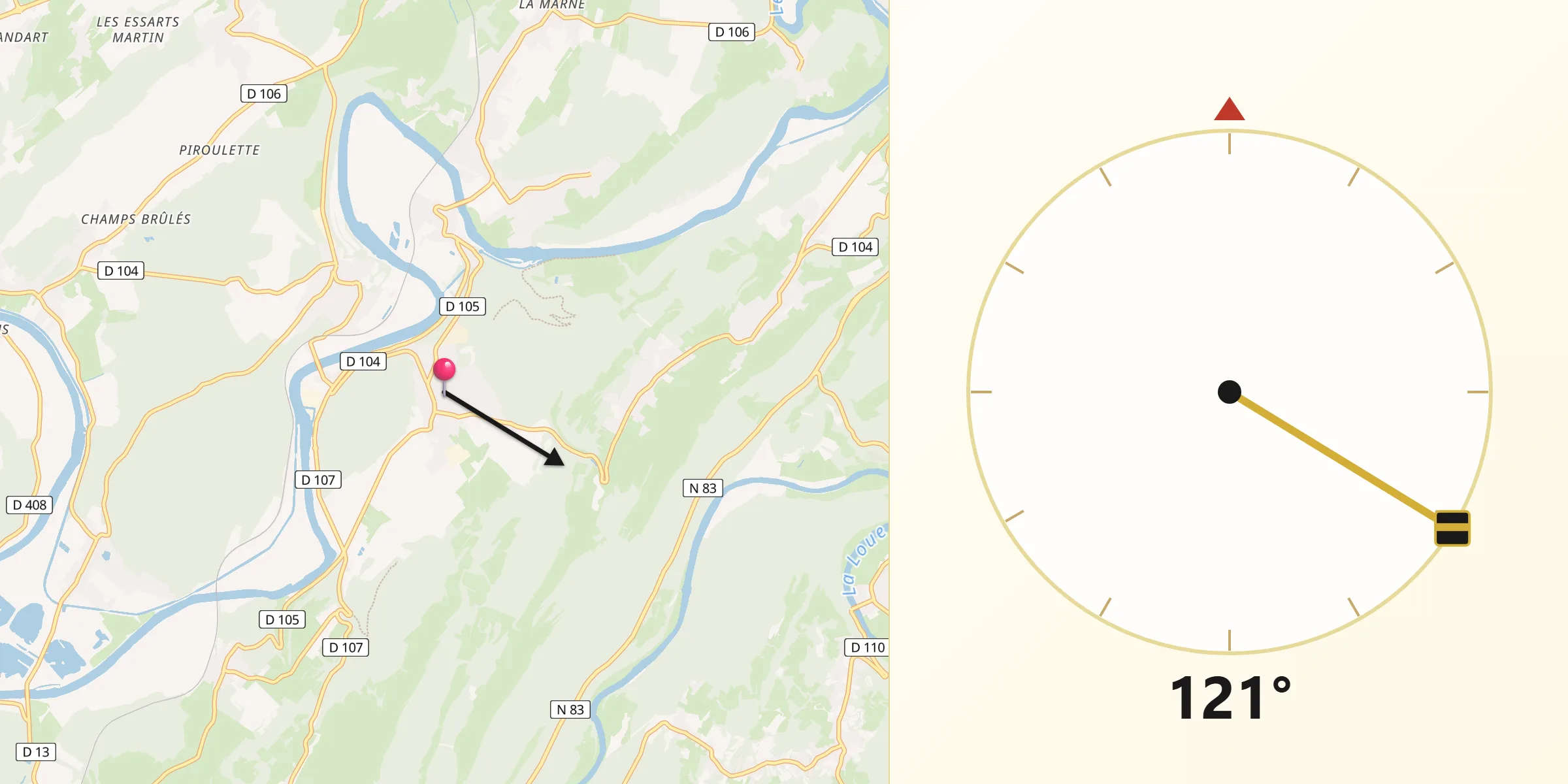 Direction vers la Qibla depuis Boussières