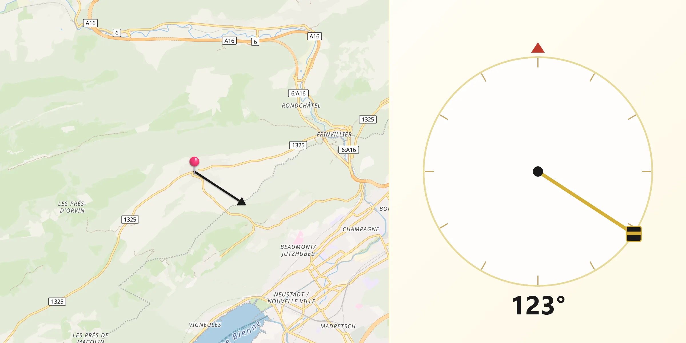 Direction vers la Qibla depuis Orvin
