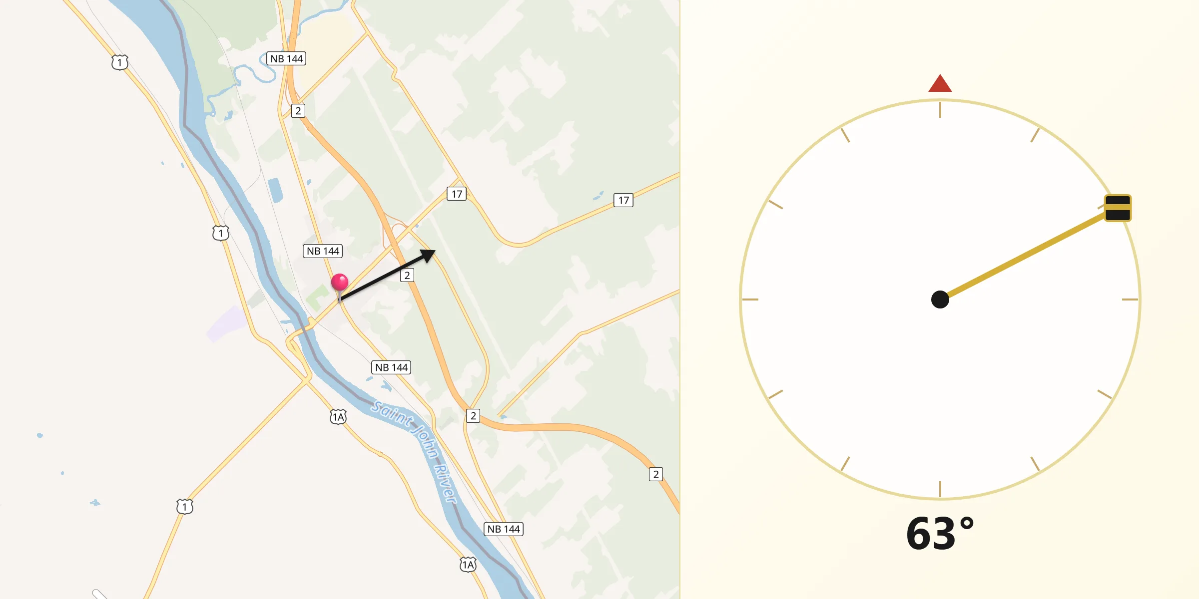 Qibla Direction from Saint-Léonard