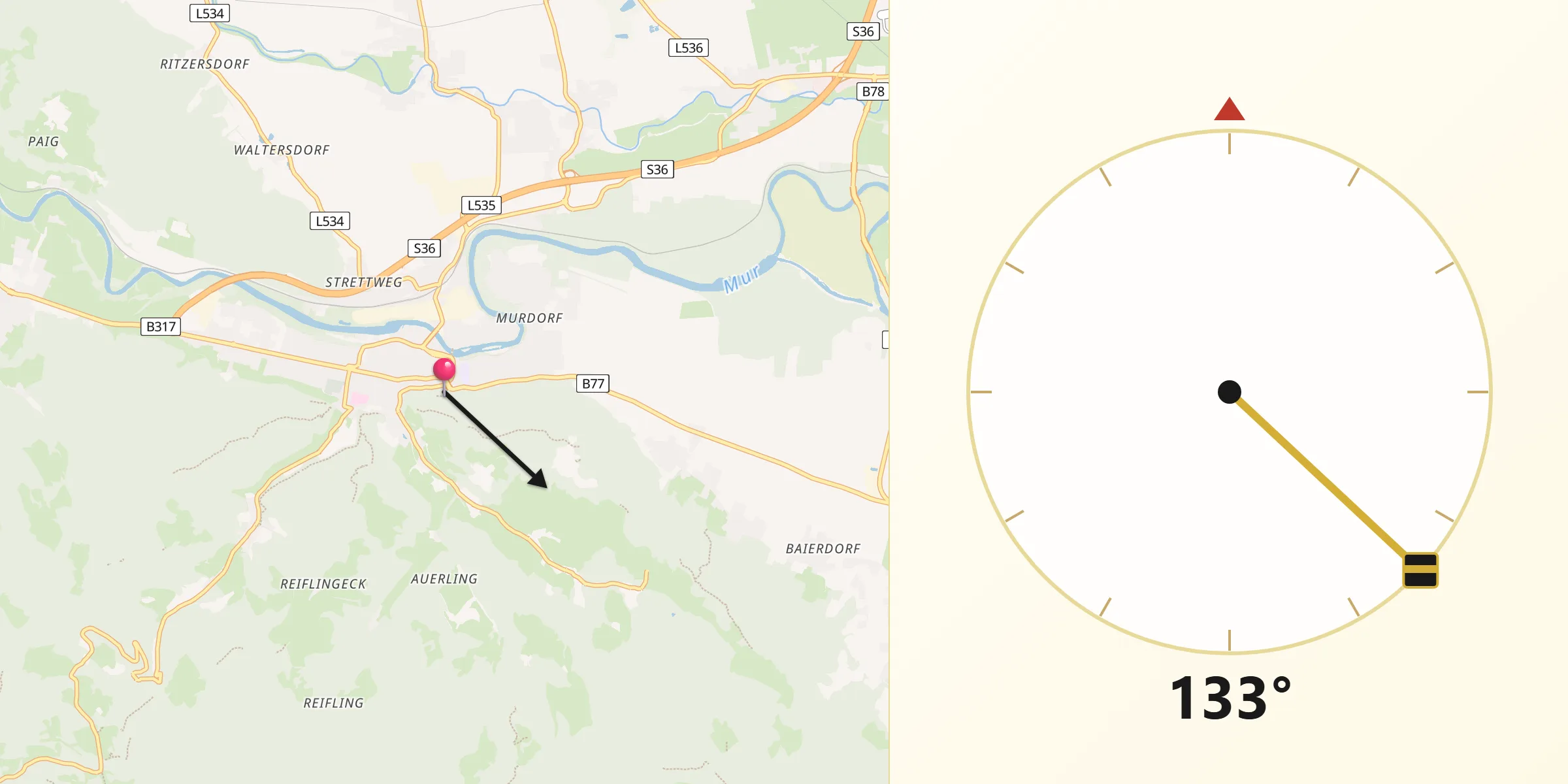 Qibla-Richtung von Judenburg