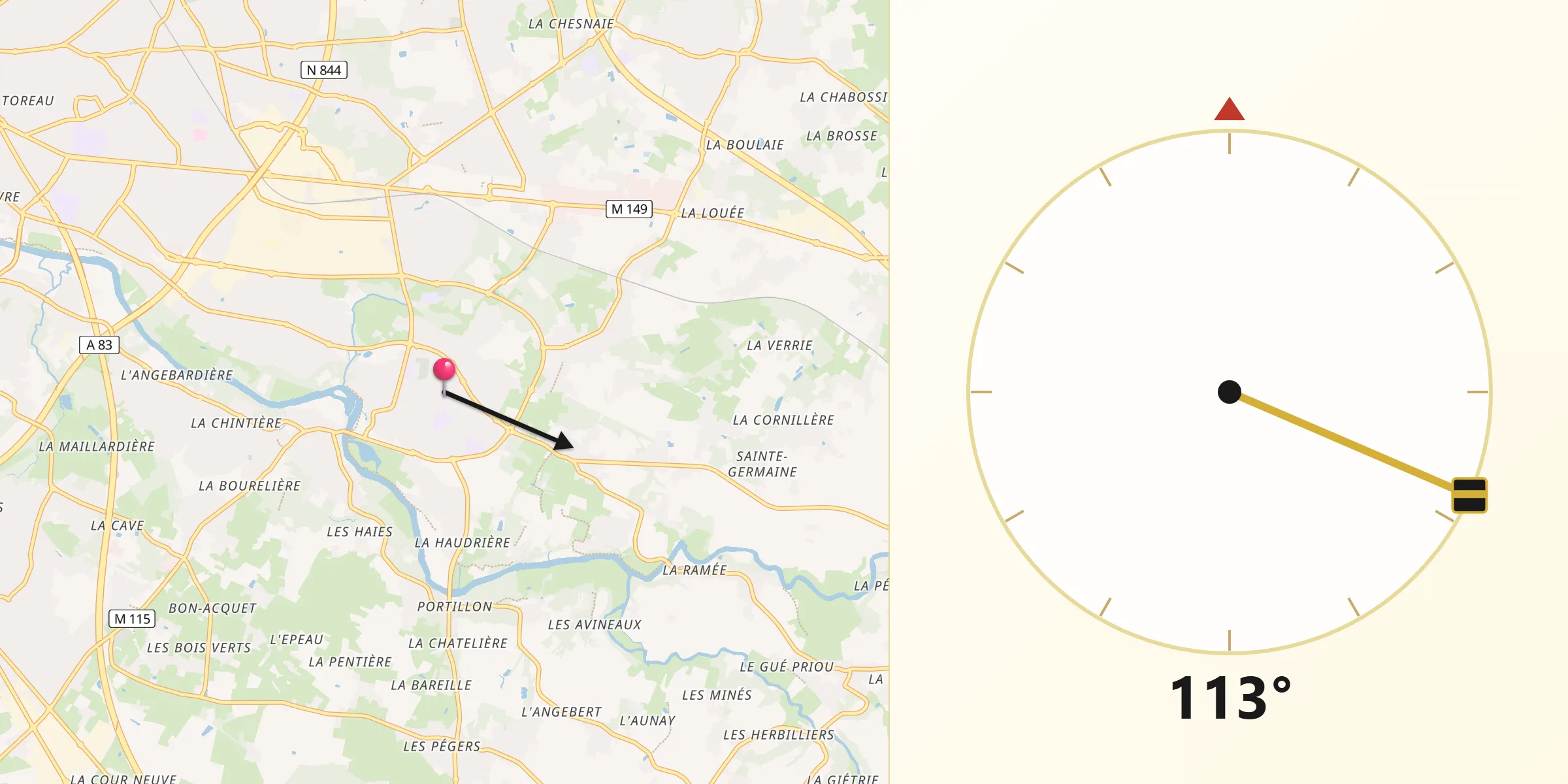 Direction vers la Qibla depuis Vertou