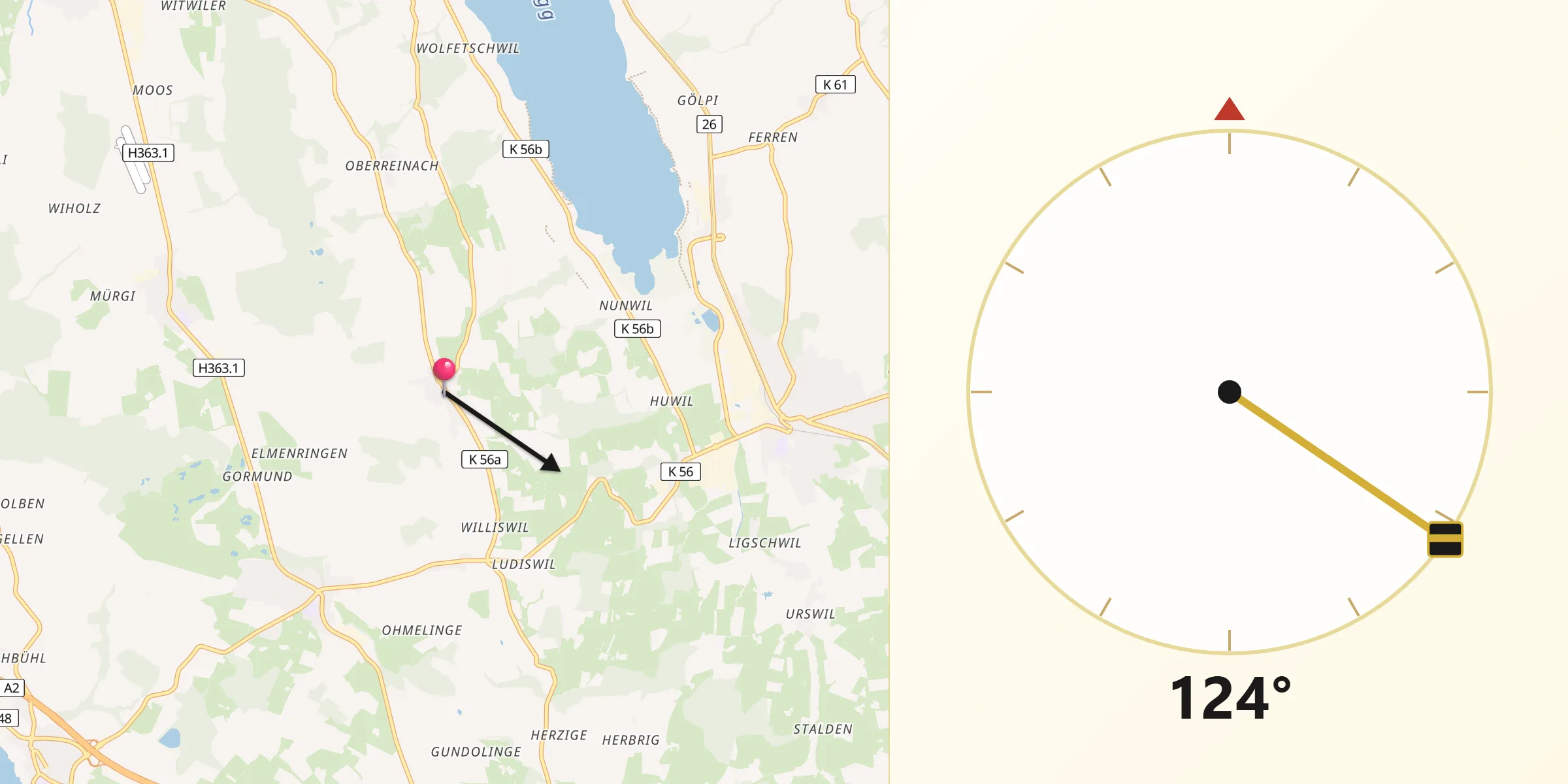 Direzione della Qibla da Römerswil