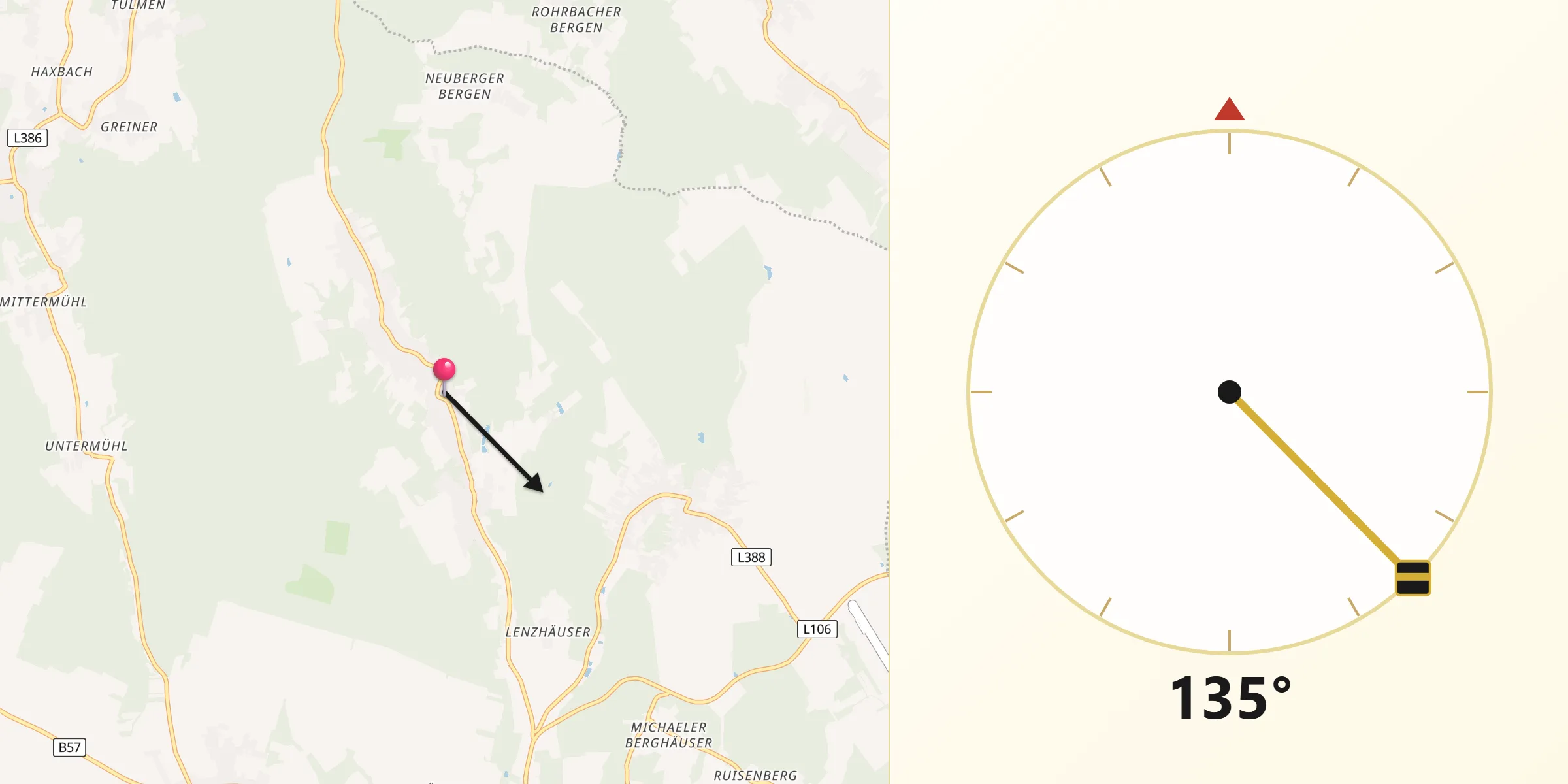 Qibla-Richtung von Neuberg im Burgenland