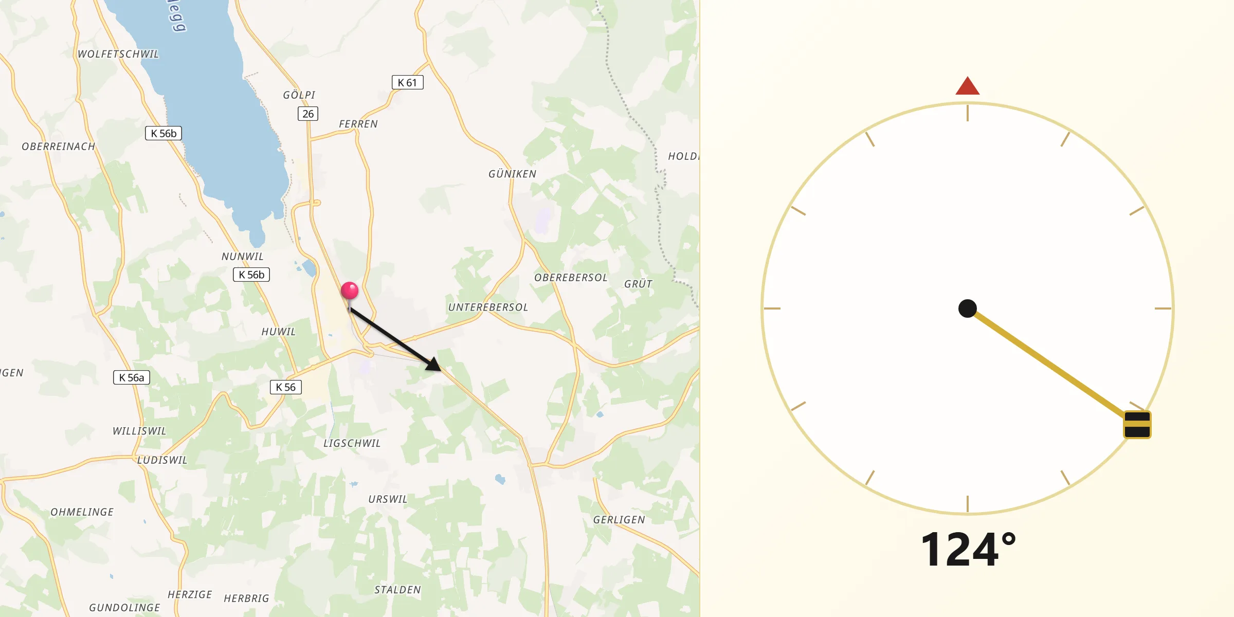 Qibla-Richtung von Hochdorf District