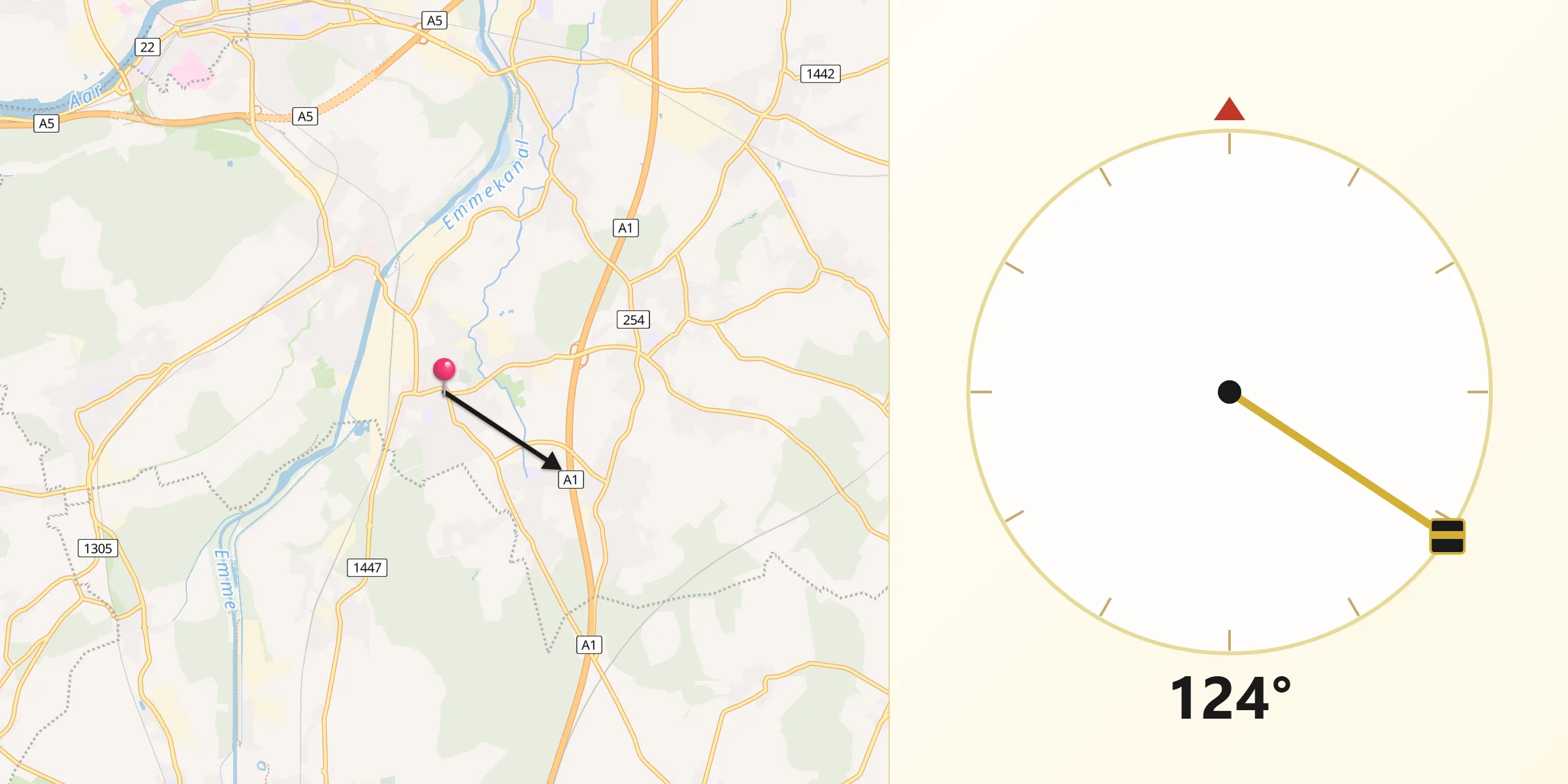 Direction vers la Qibla depuis Gerlafingen