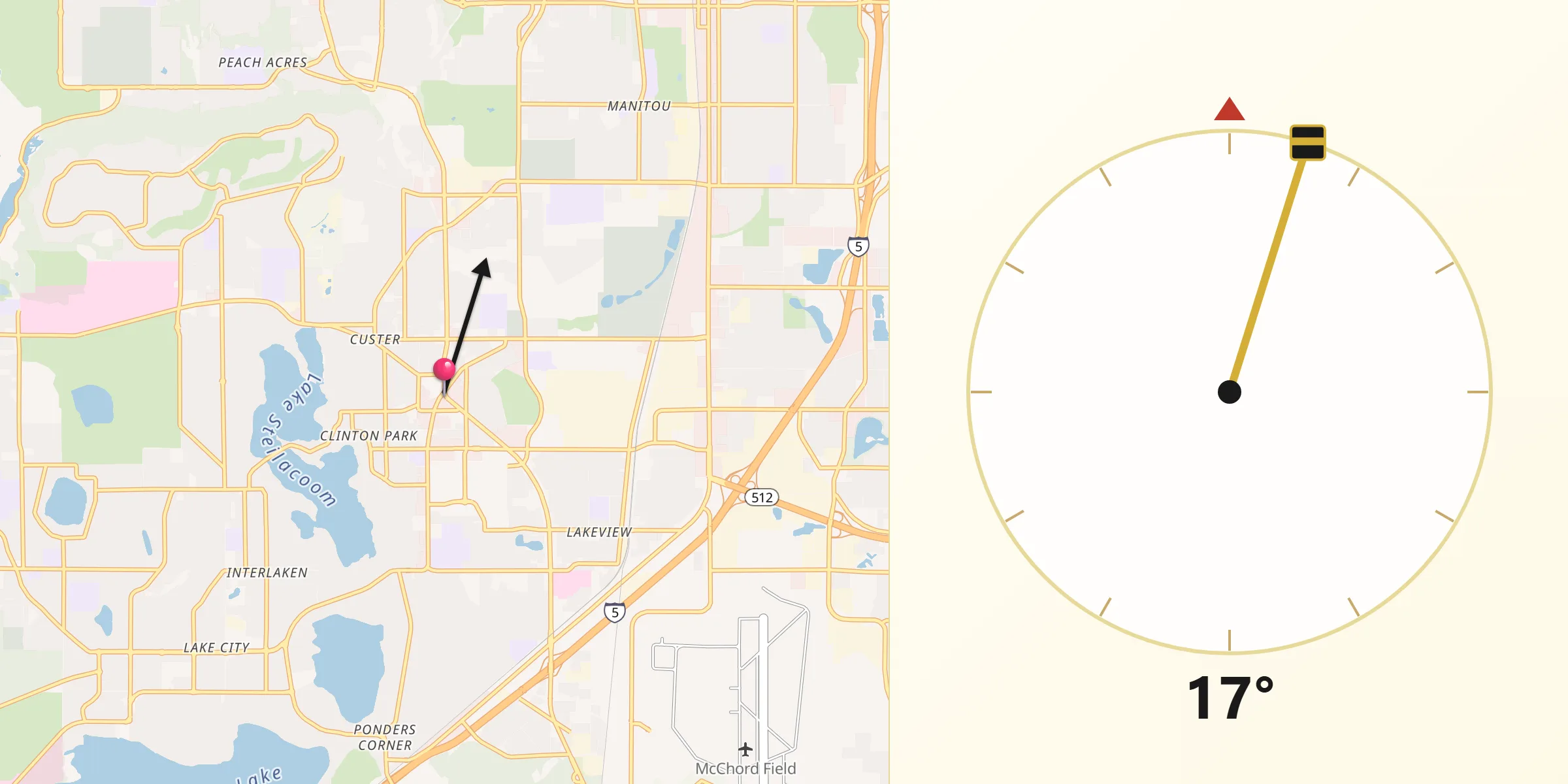 Dirección de la Qibla desde Lakewood