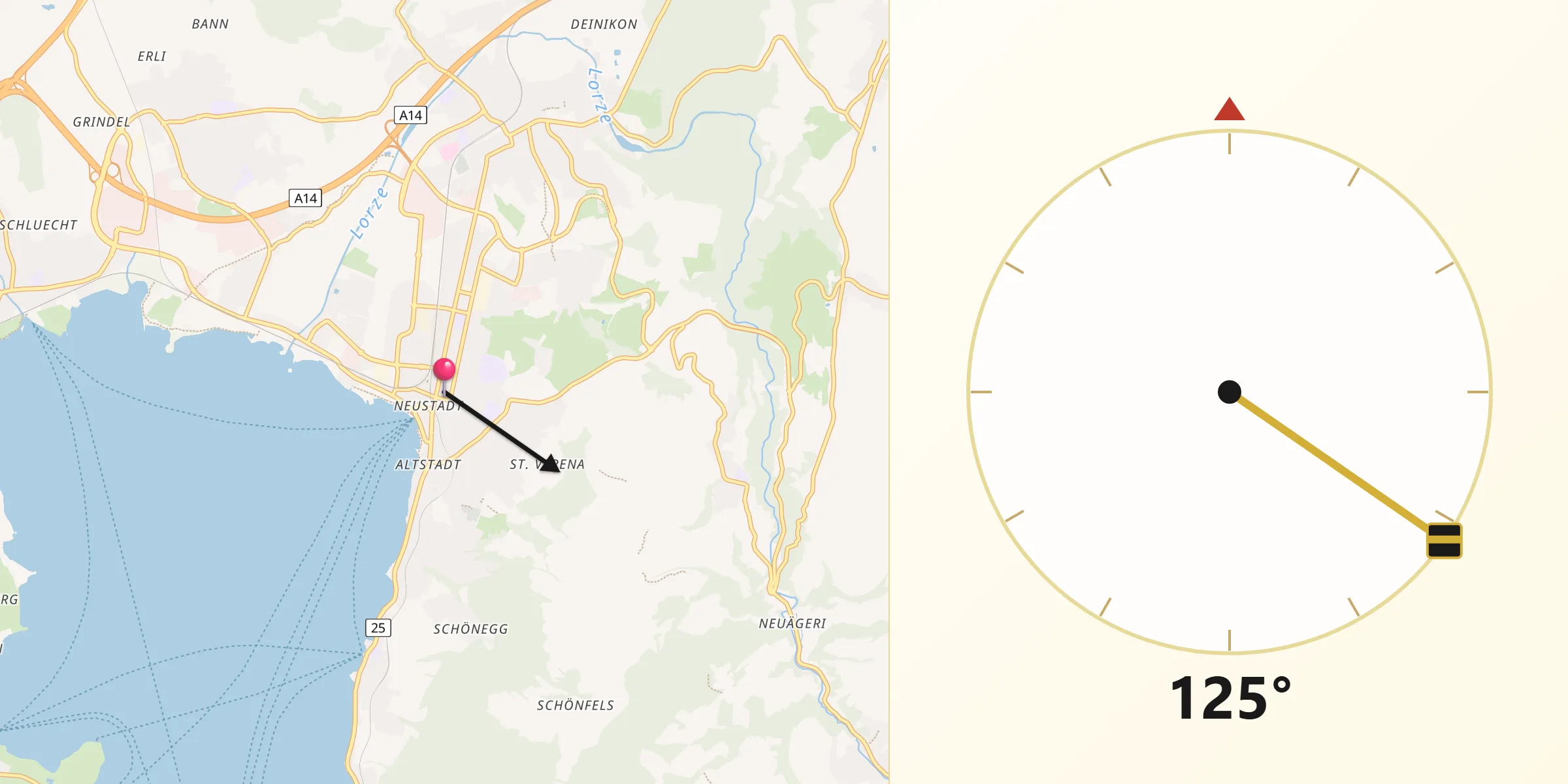 Direction vers la Qibla depuis Zoug