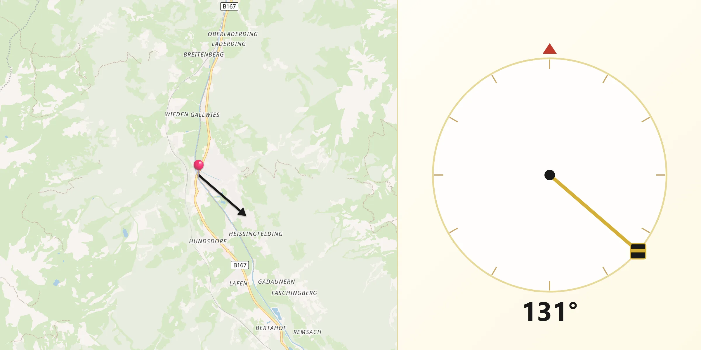Qibla-Richtung von Bad Hofgastein