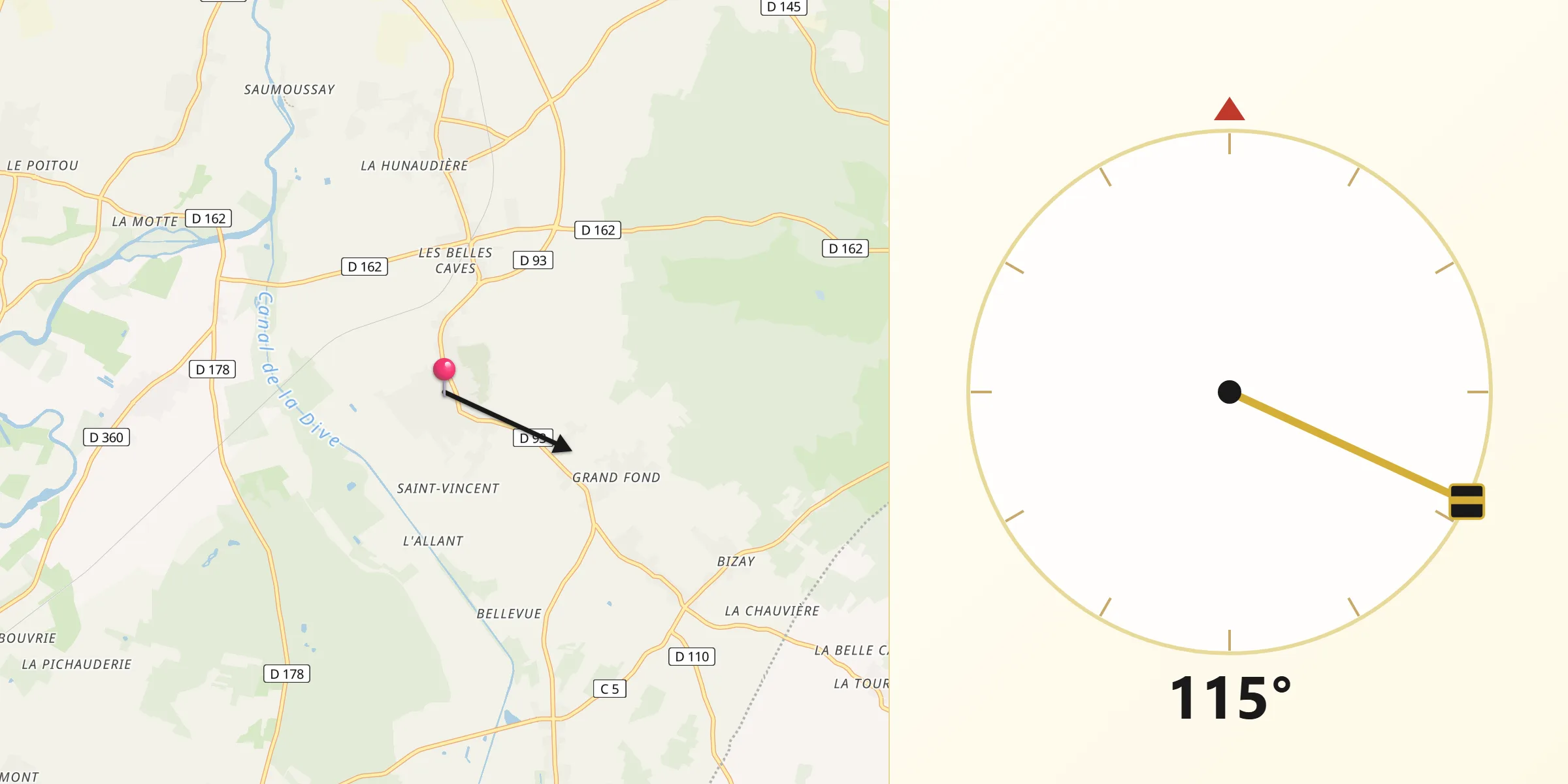 Direction vers la Qibla depuis Brézé