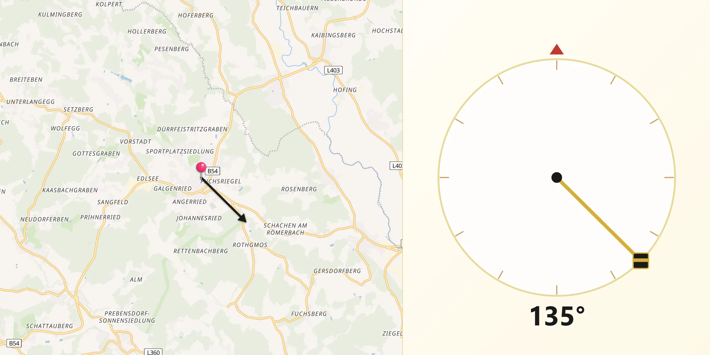 Qibla-Richtung von Pischelsdorf in der Steiermark