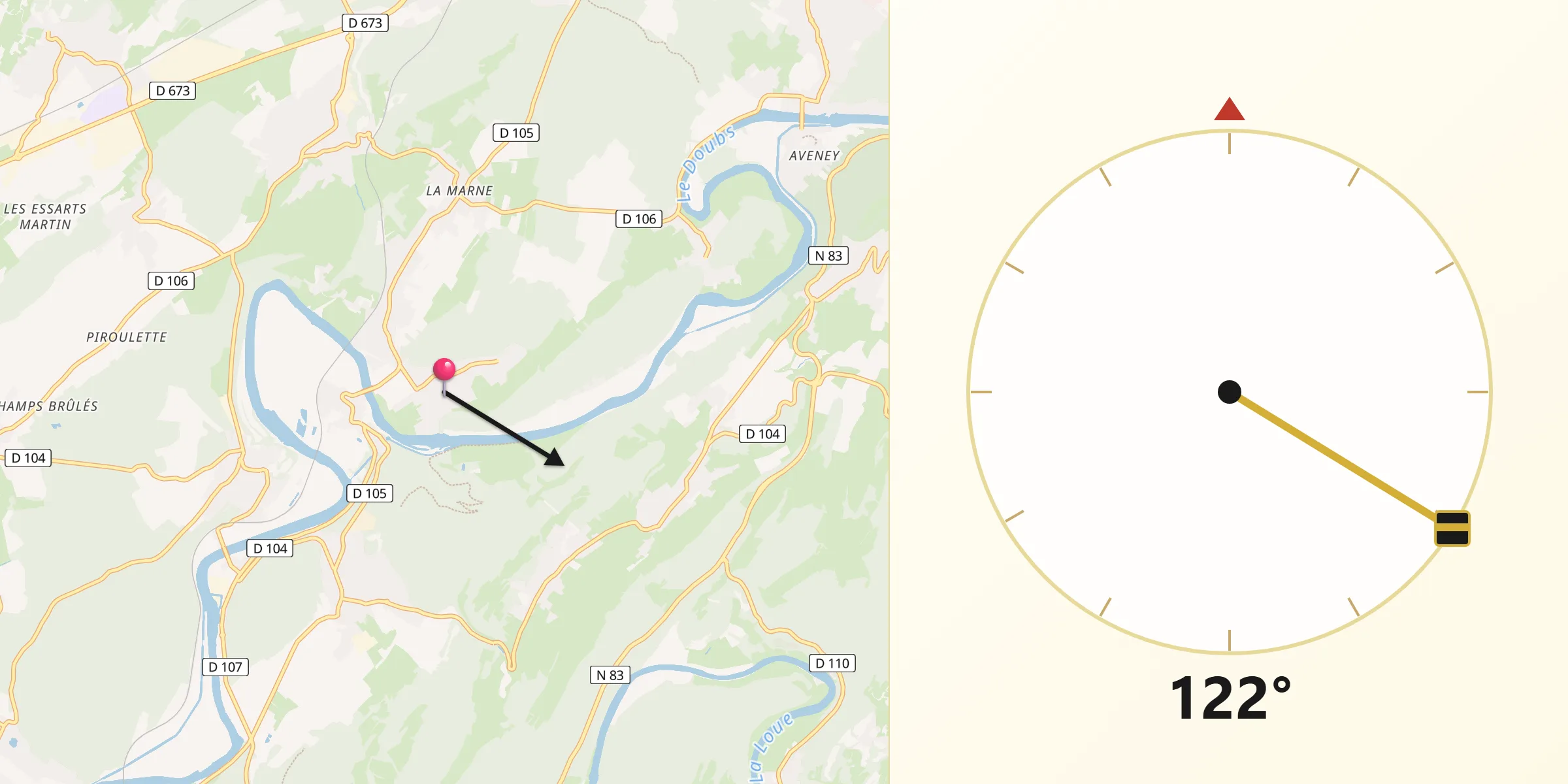 Direction vers la Qibla depuis Montferrand-le-Château
